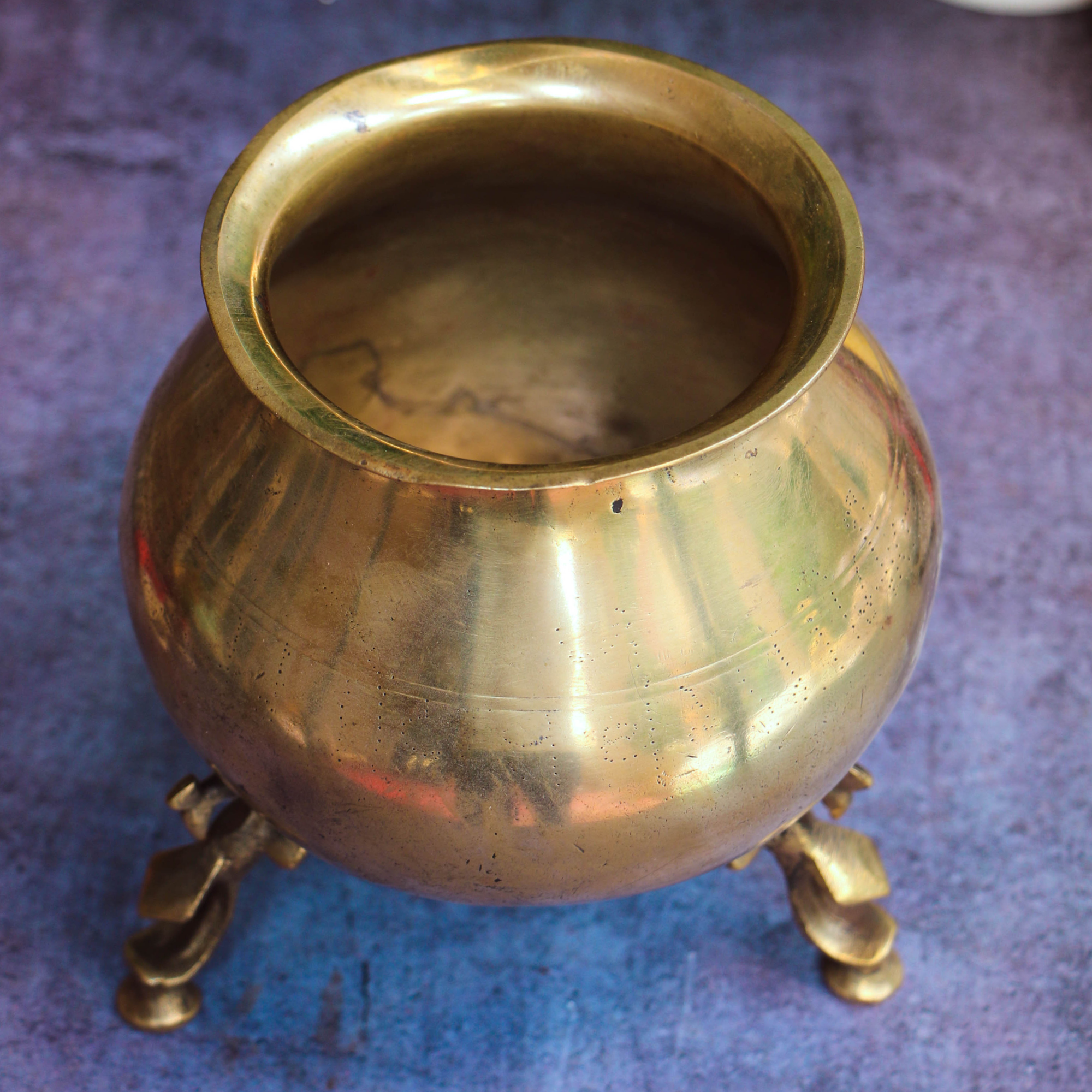 Handcrafted Elegant Vintage Brass Lota With Legs - Very Heavy Base