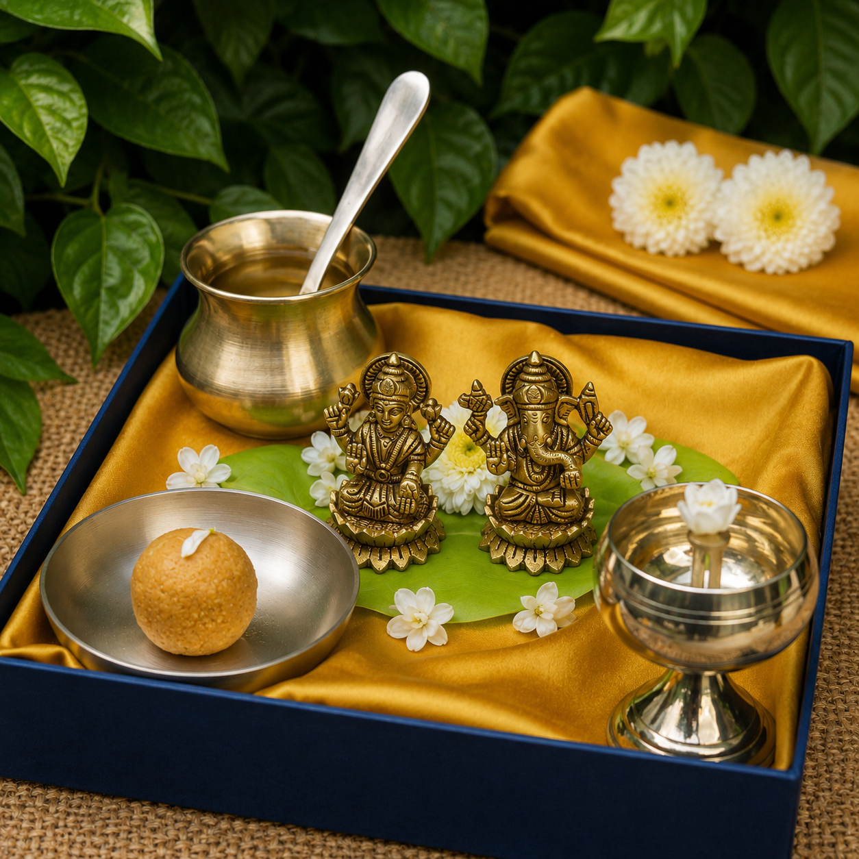 Pure Brass Lakshmi and Ganesha Idols - 3.5 inch height - Heavy Make
