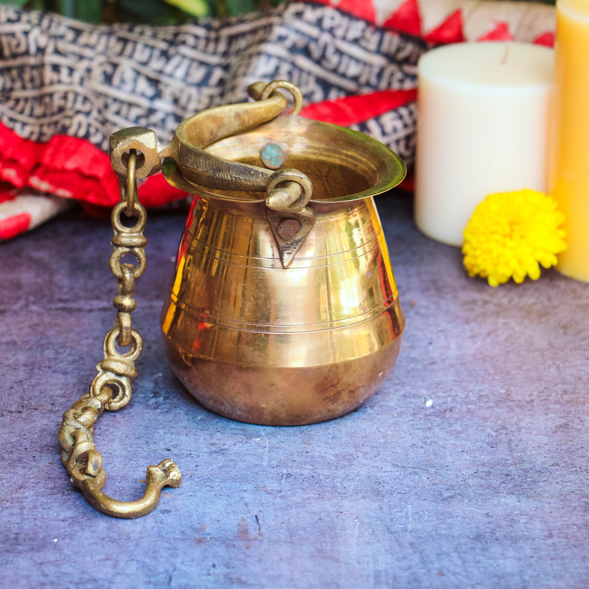 Handcrafted Vintage Heritage Brass Lota With Hanging Chain