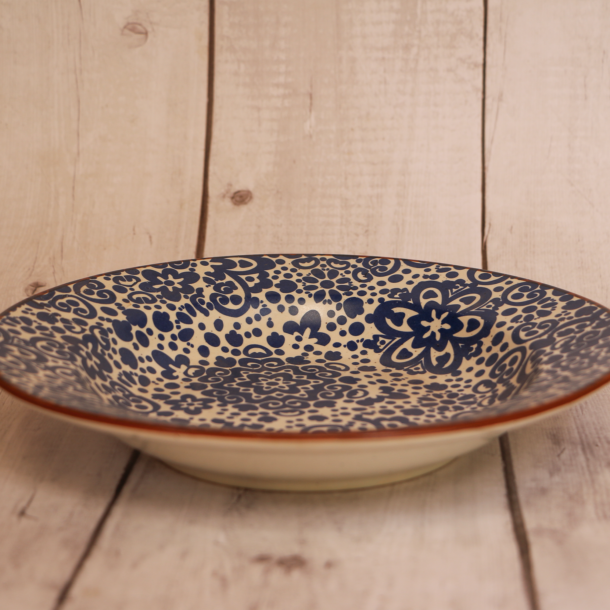 Ambi Turkish Handmade Blue Floral Pattern Pasta Platter 10 inch