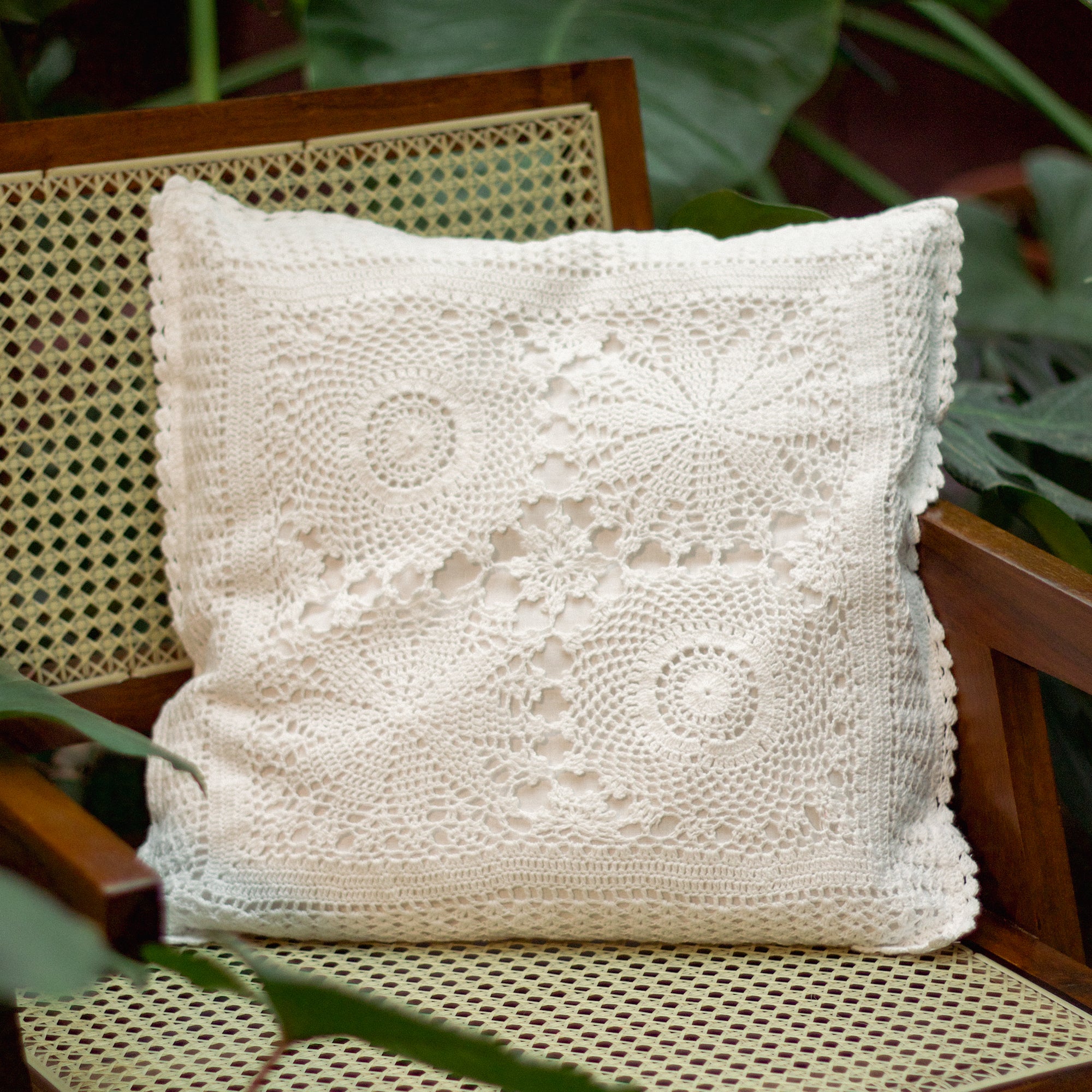 Hand-Embroidered Plain Crochet Cushion Cover - 16 X 16 inches - Set of 4