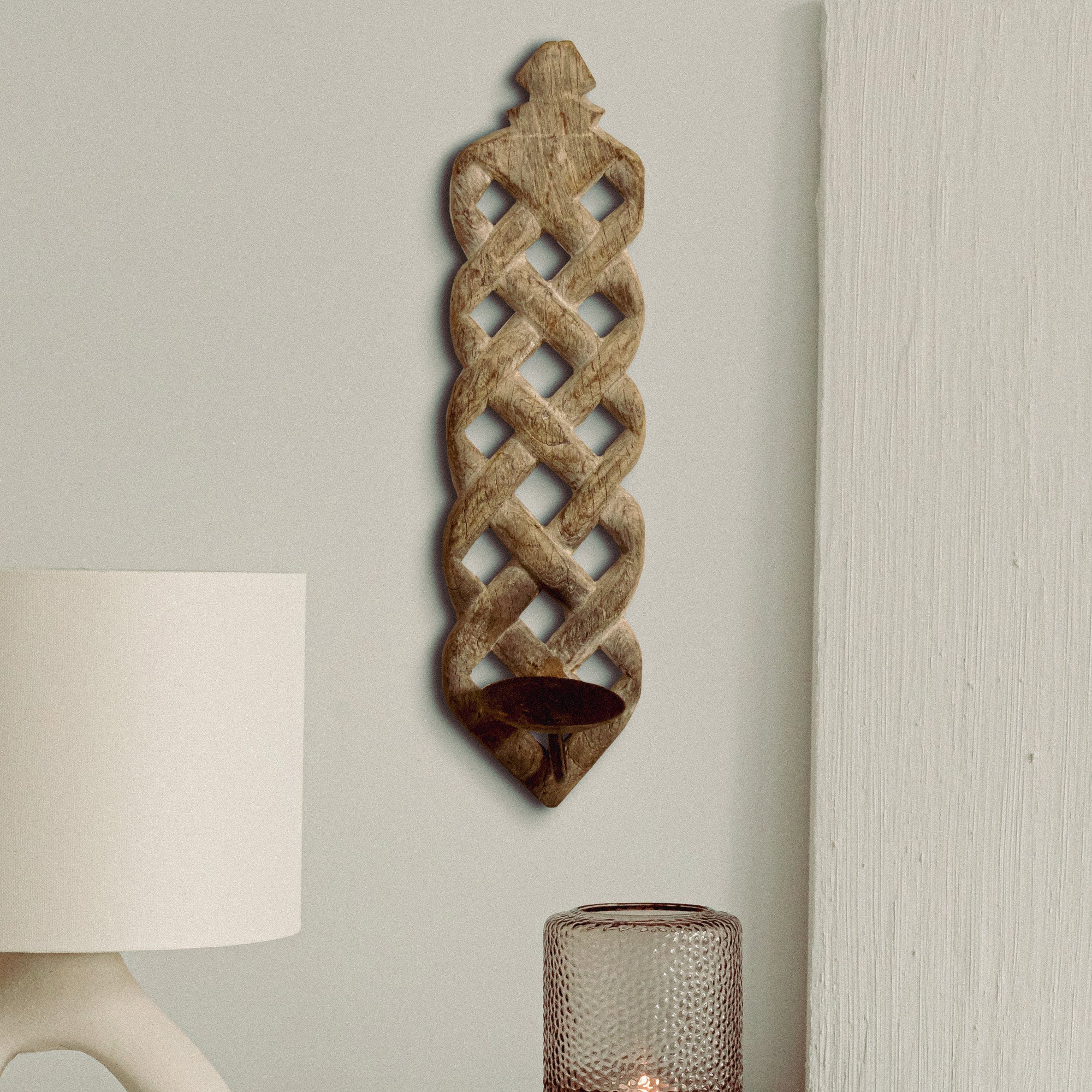 Wooden Candle Stand - Wallmount - Distressed White