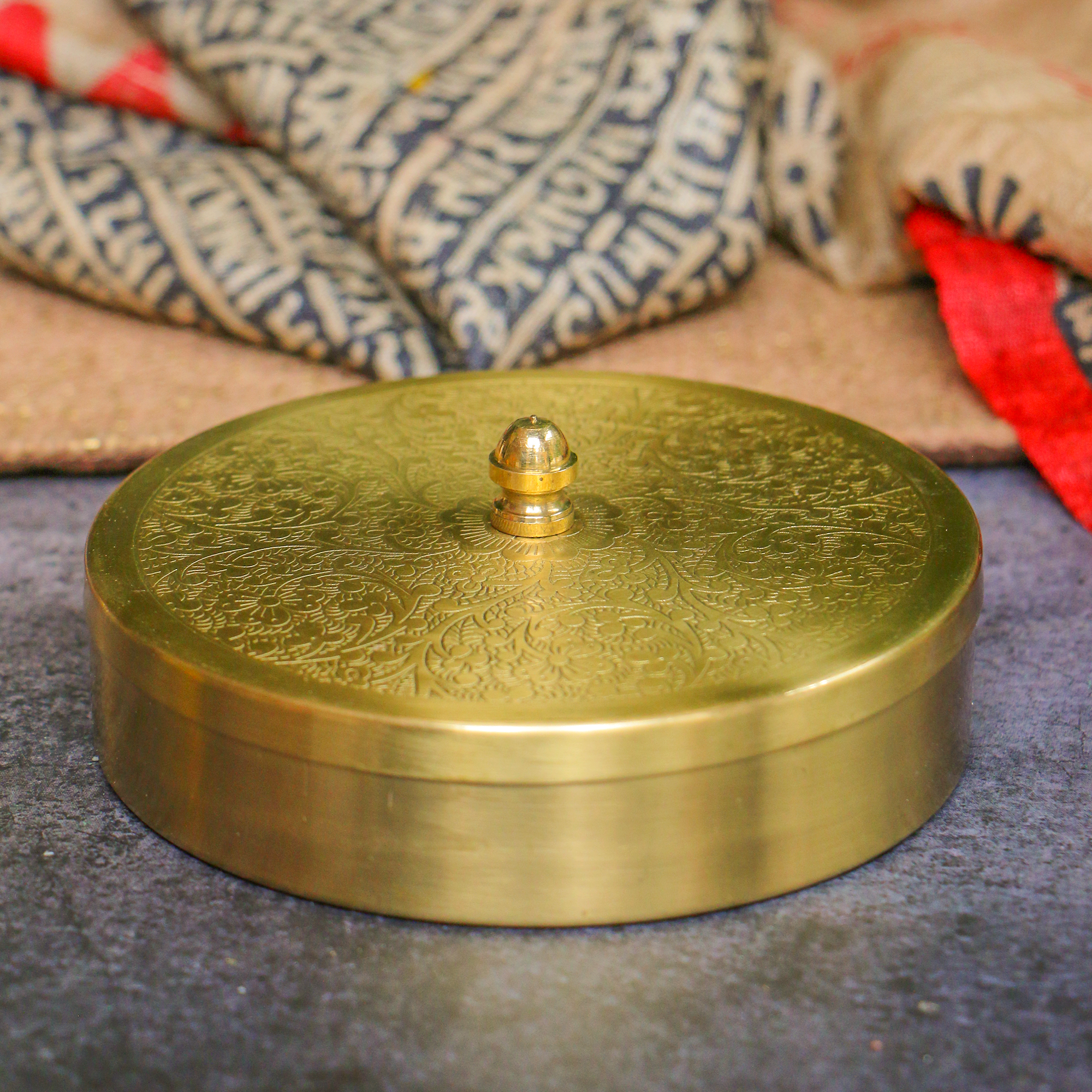 Classic 100% Pure Brass Mini Small Spice / Supari / Churan Box Masala Daani with 7 Container - 6 inches Diameter