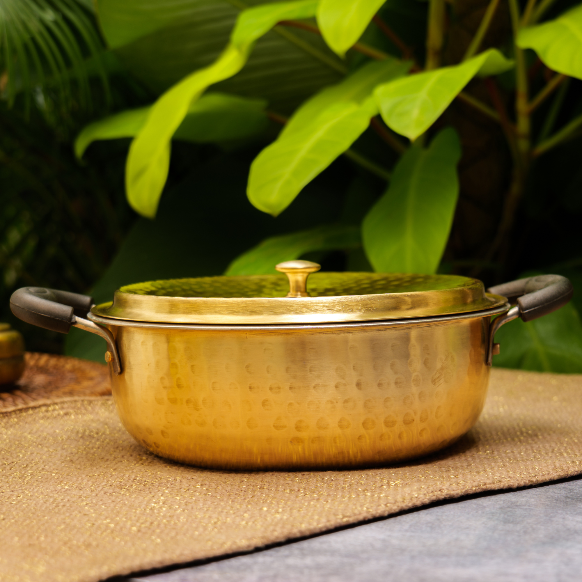 Pure Brass Traditional Hammered Kadhai / Kadai (with Kalai) - 3 Litres