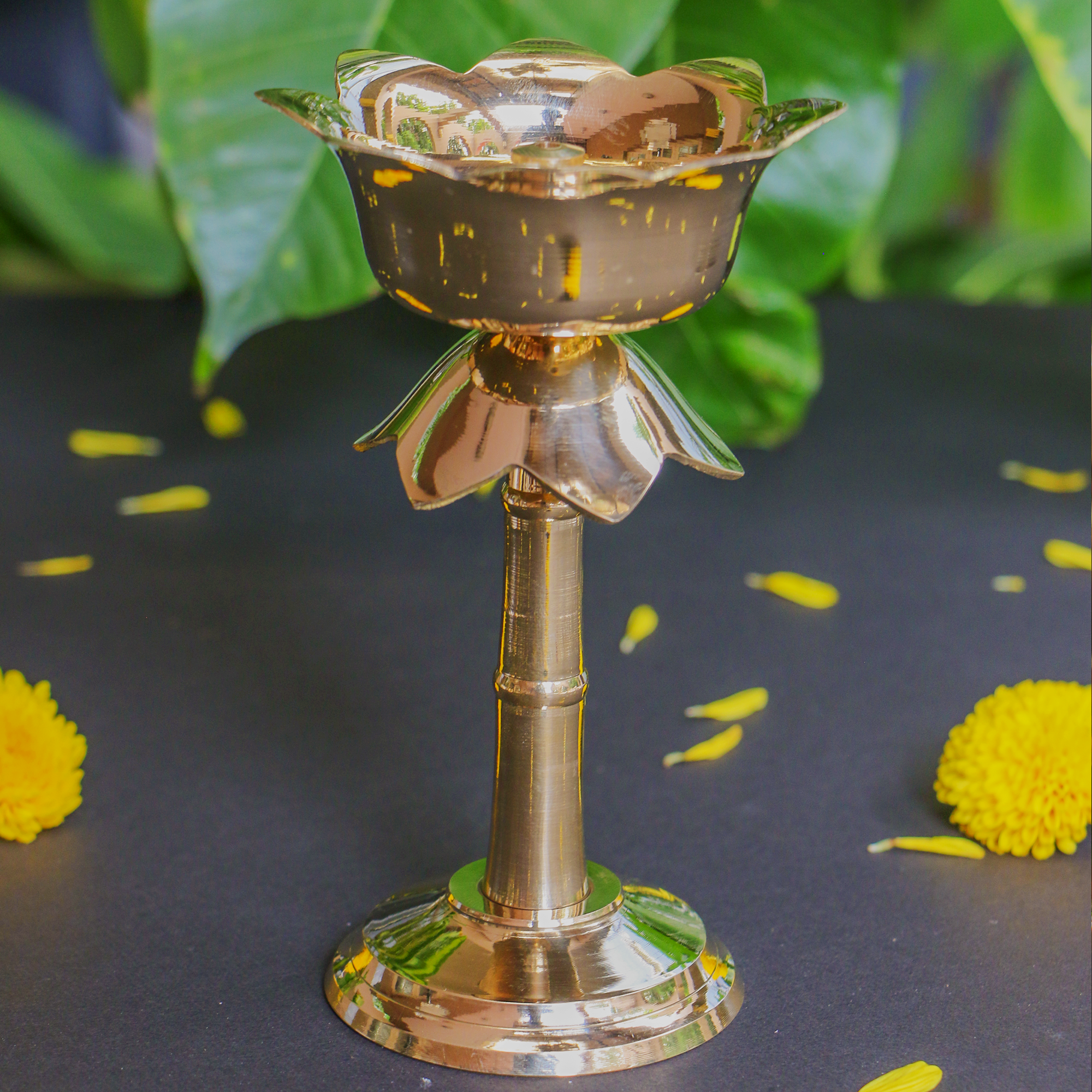 100% Pure Brass Pooja Deepam / Deepak - Kamal Lotus Nanda - Big Size