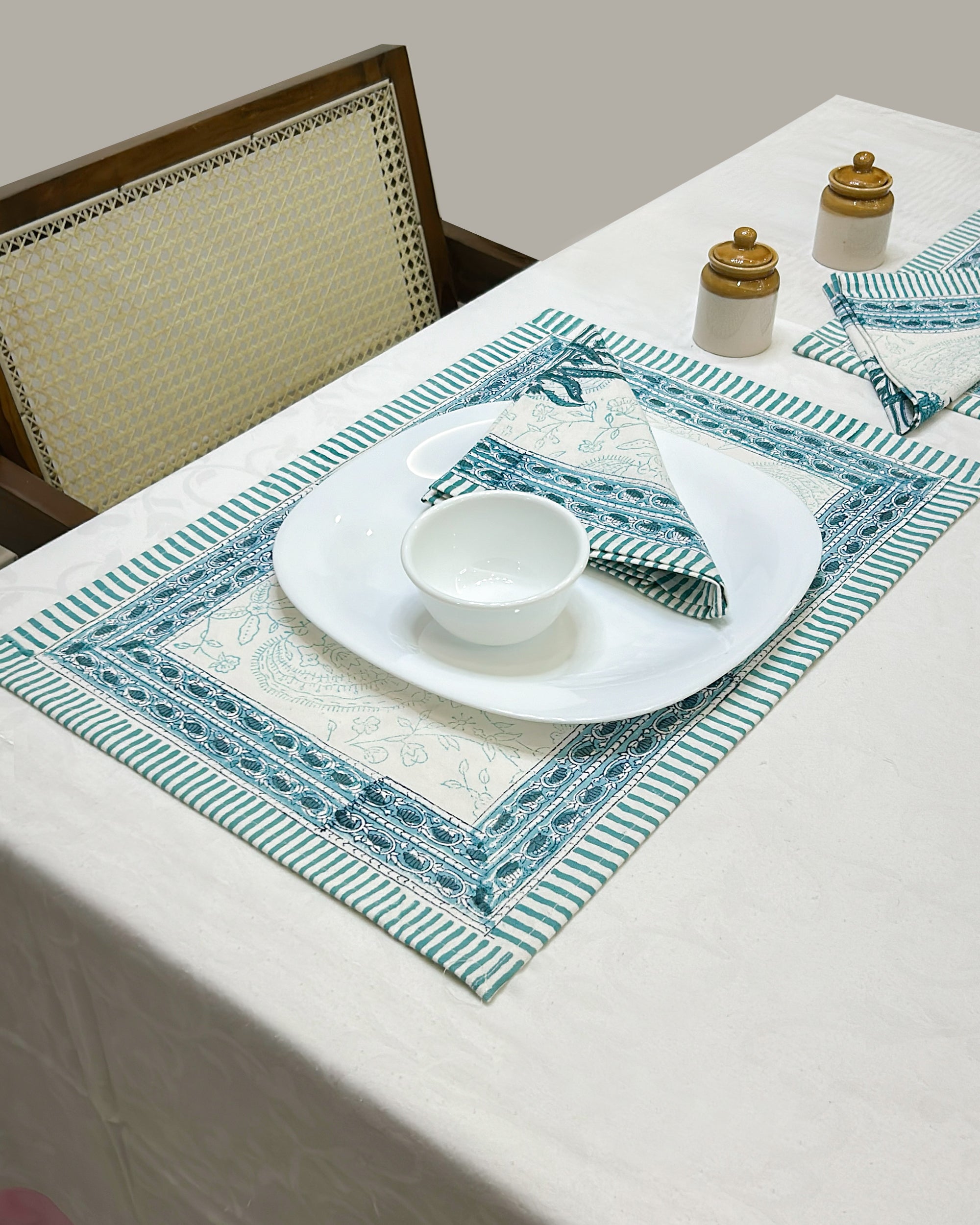 Hand Block Printed 6 Table Mats + 6 Table Napkins