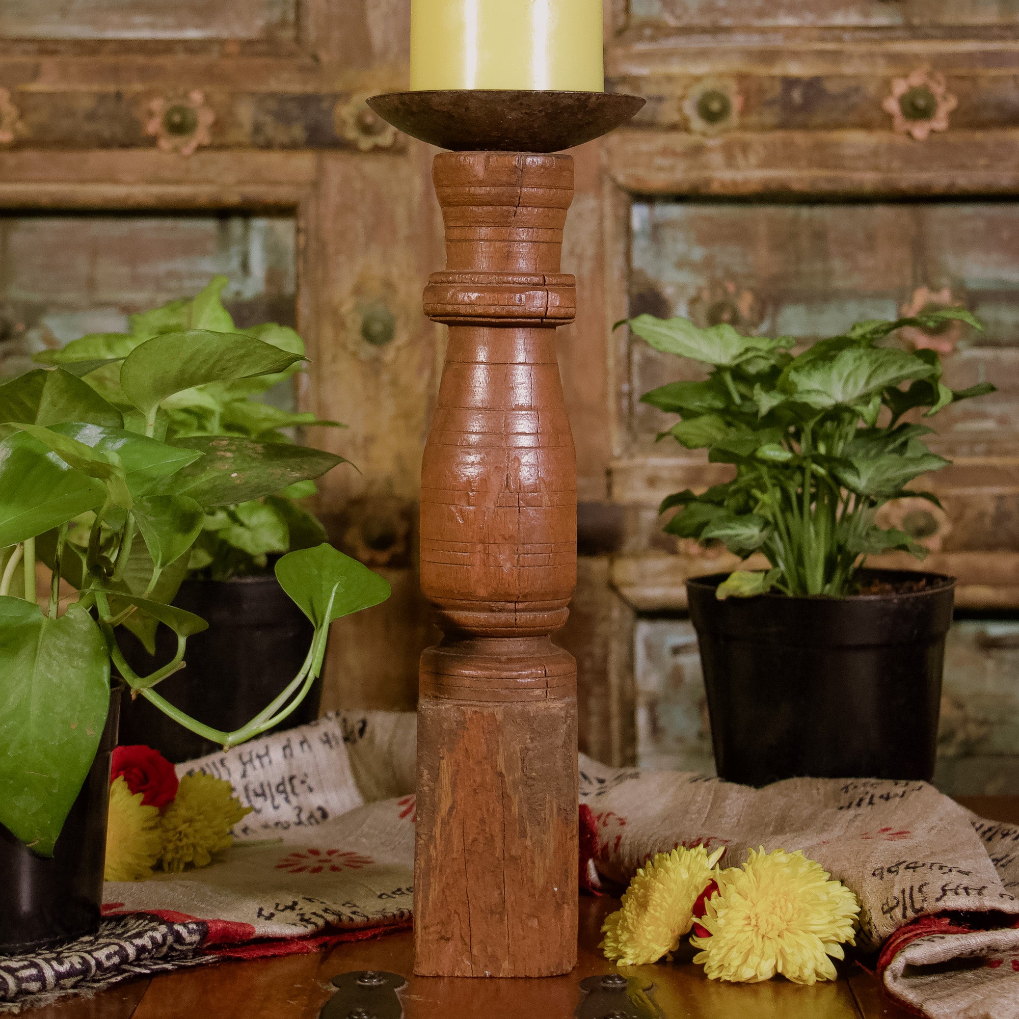 Wooden Candle Rustic Look Stand - Table Leg