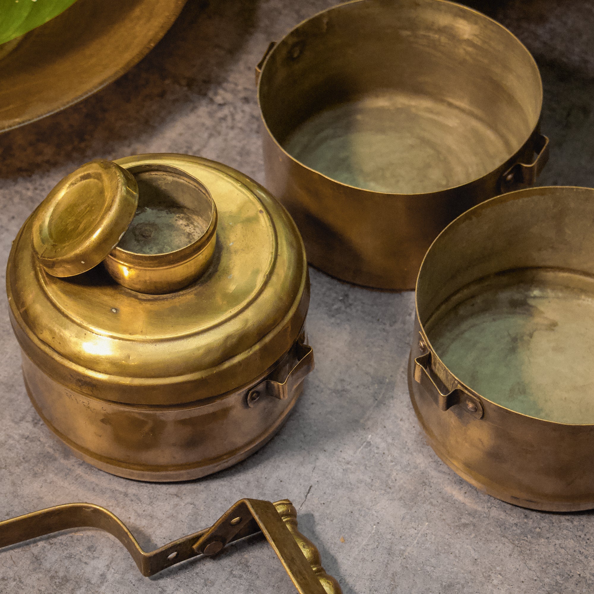 Elegant Handcrafted Vintage Brass Three Tier Tiffin Set