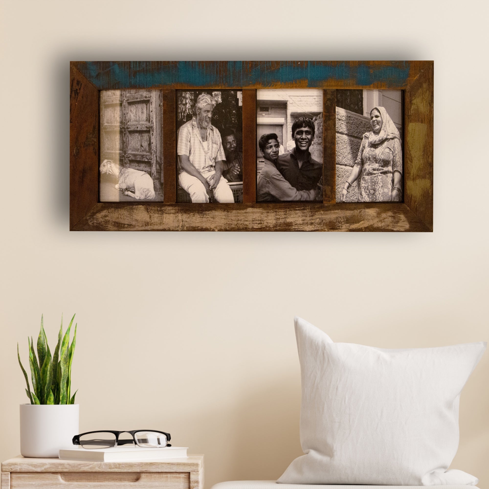 Vintage Wooden Photo Frame  - 4 photos -  30 x 14 Inches