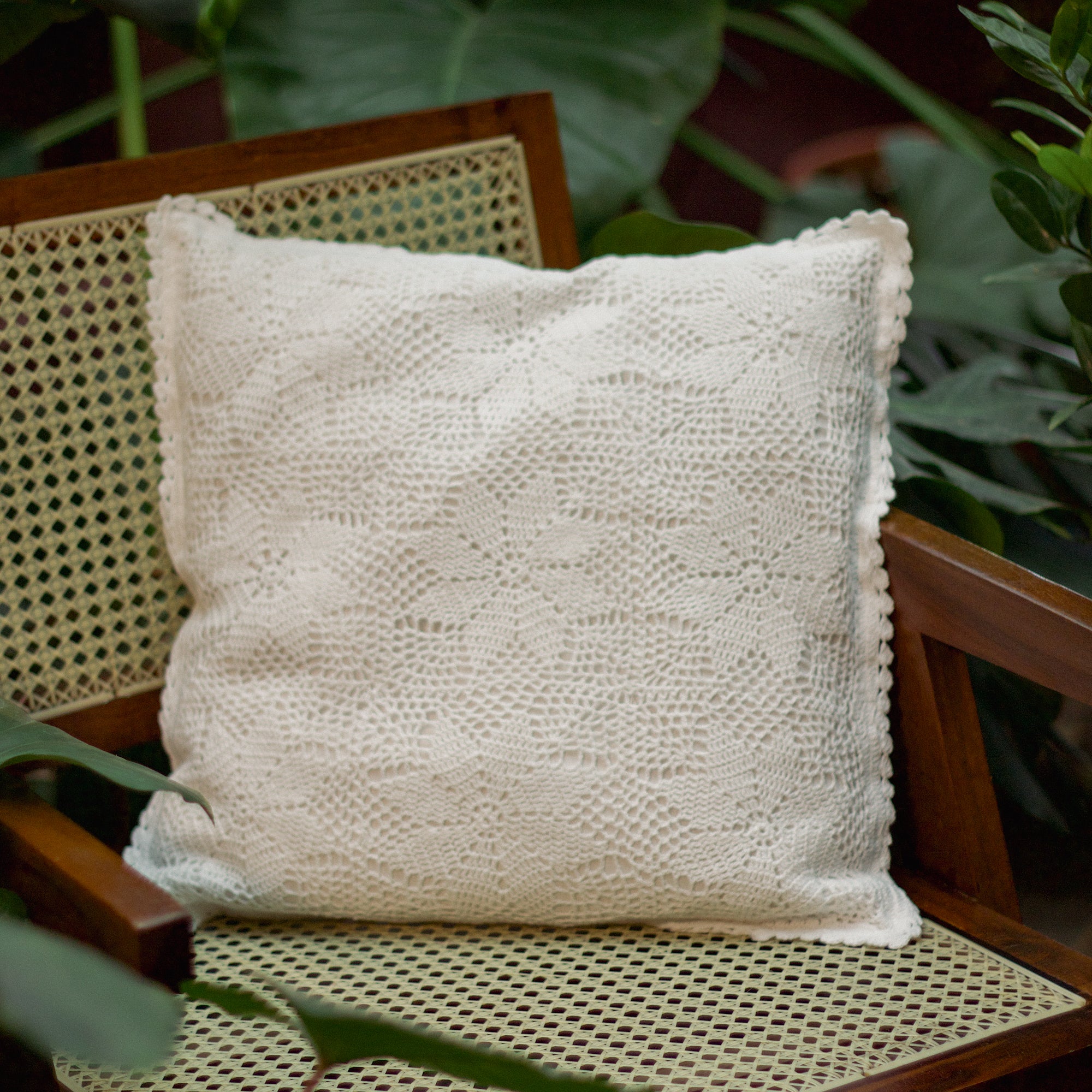 Hand-Embroidered Plain Star Crochet Cushion Cover - 16 X 16 inches - Set of 5