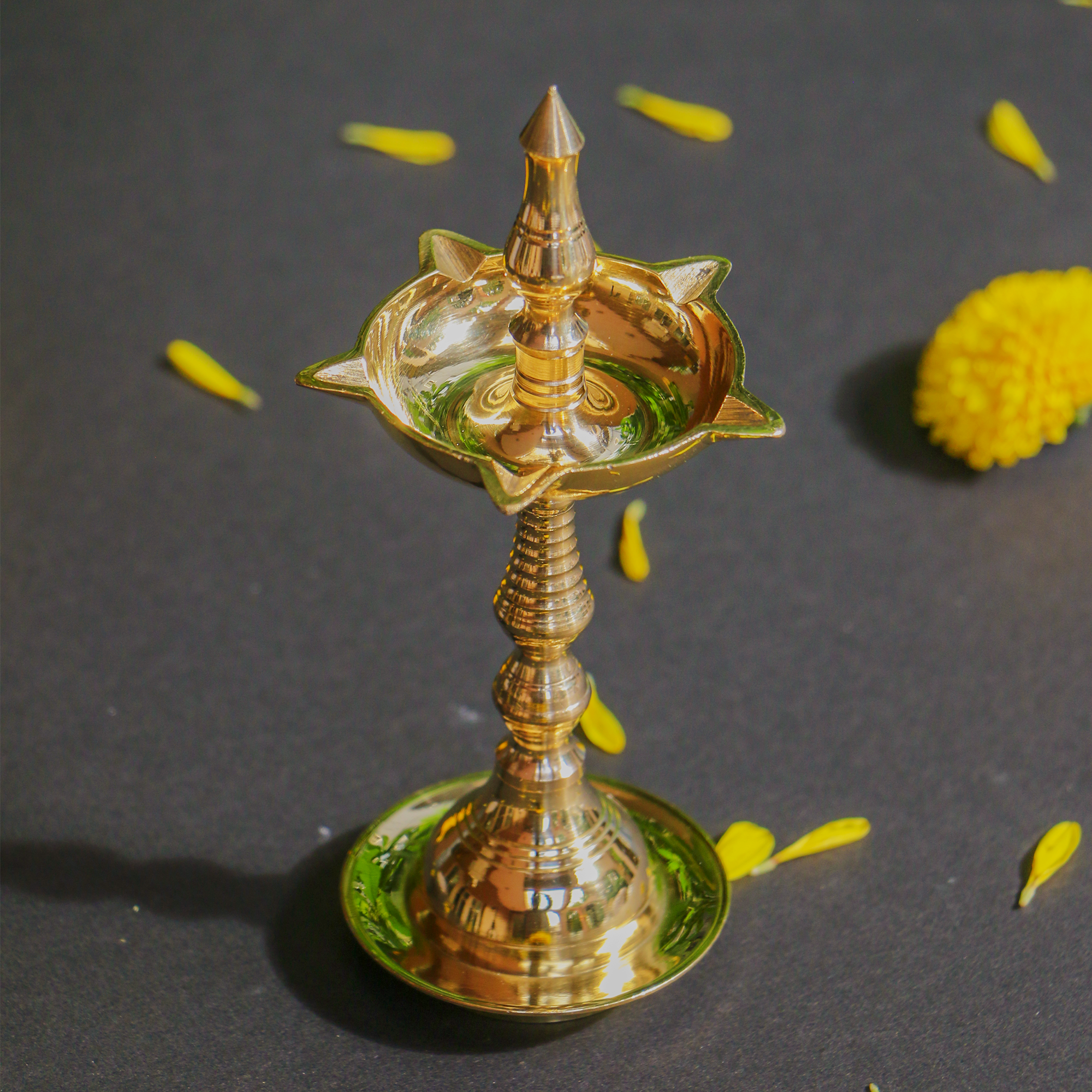 100% Pure Brass Pooja Deepam / Deepak - 5 Baati