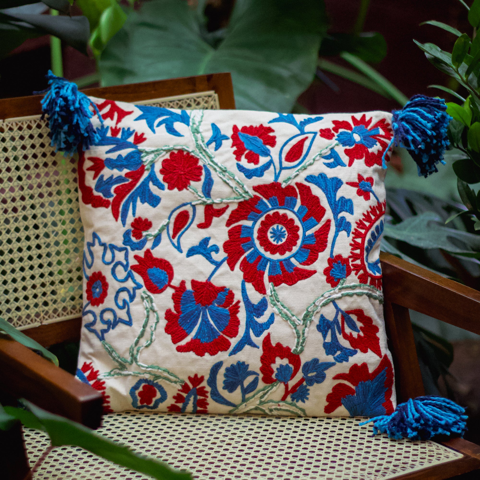 Hand Embroidered Cushion Cover - Set of 2 - 16 X 16 inches