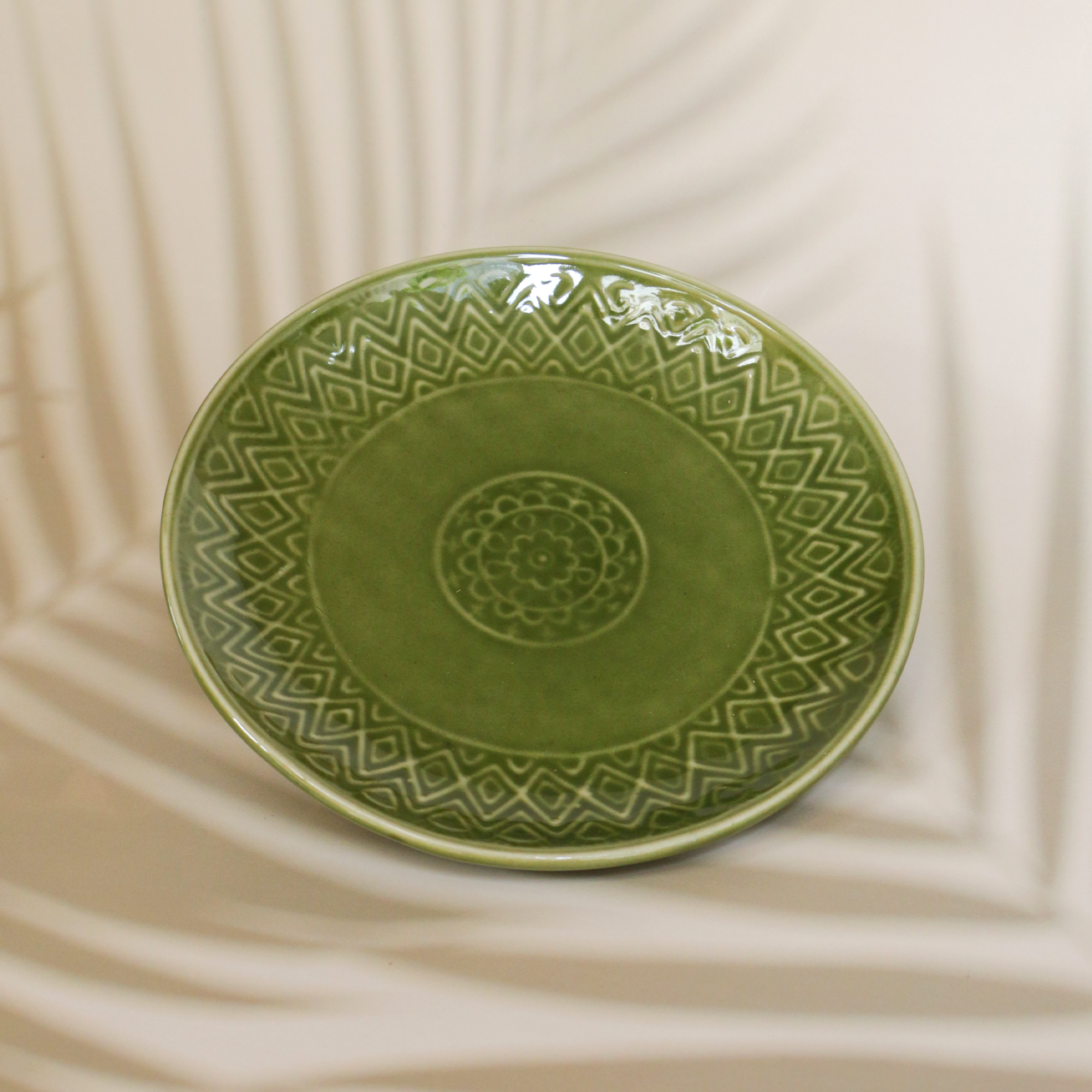 Ambi Handmade Stoneware Premium Olive Green Plate 8 inch Set of 2