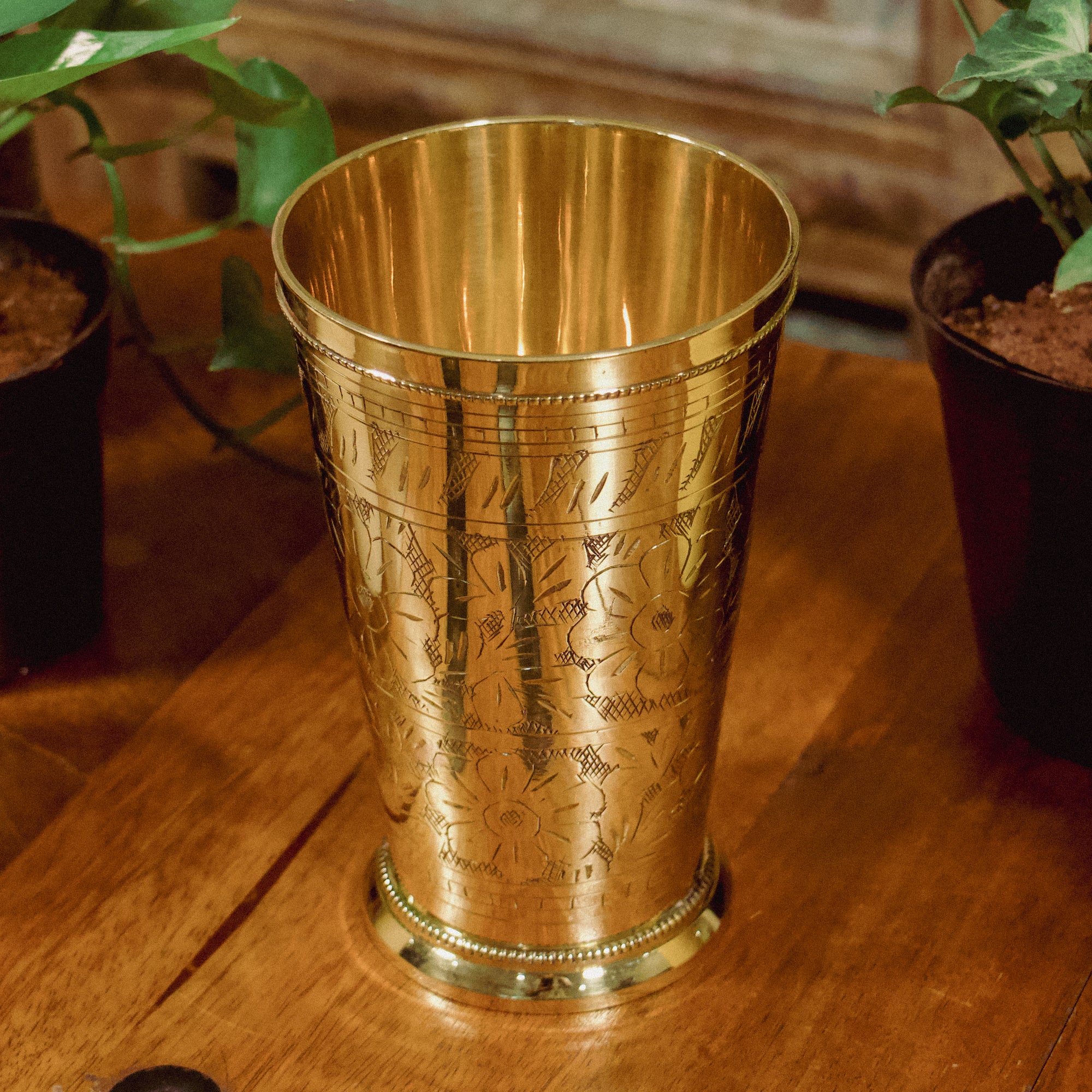 Tall Brass Inlay Work Lassi Glass
