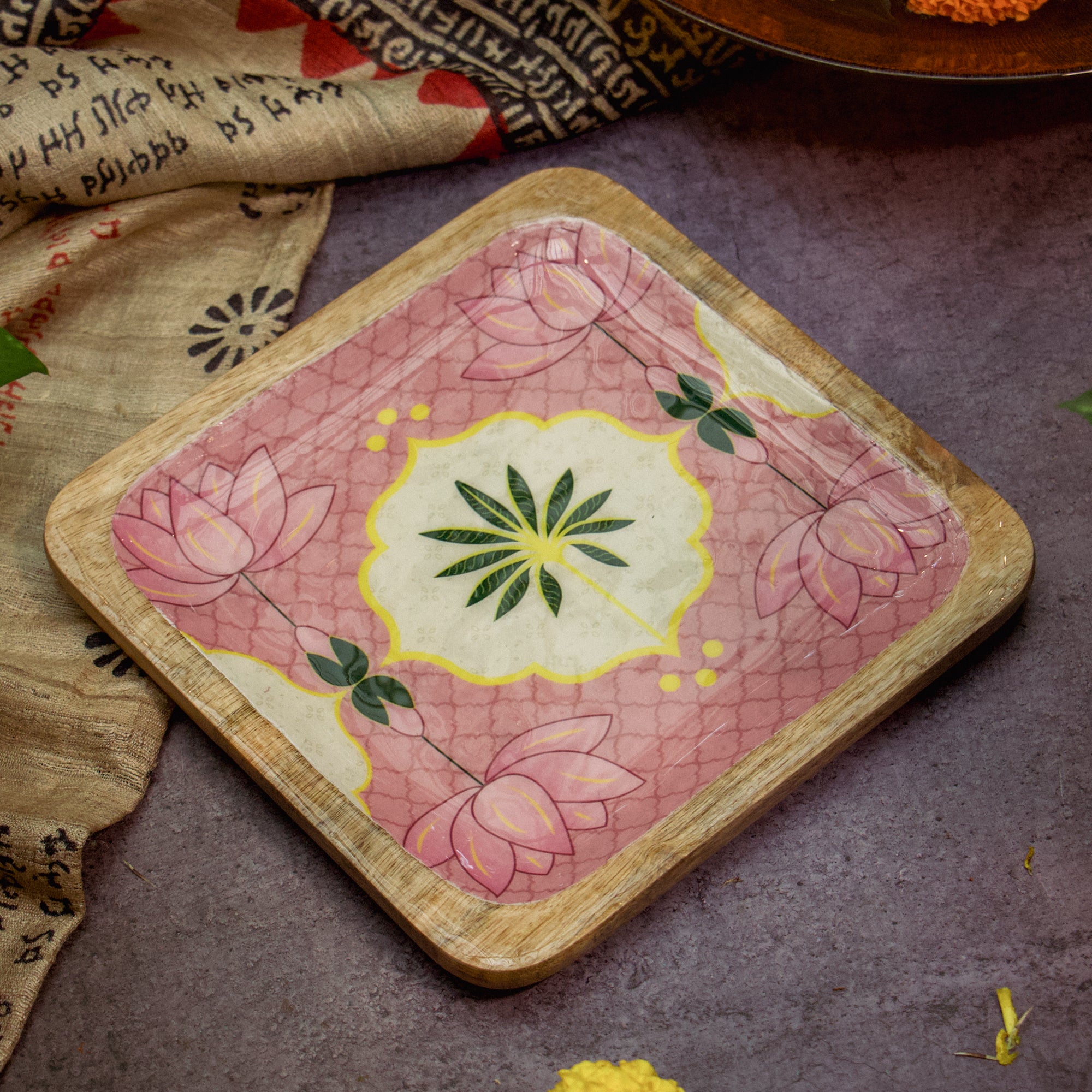 Handmade Wooden Pink Square Platter