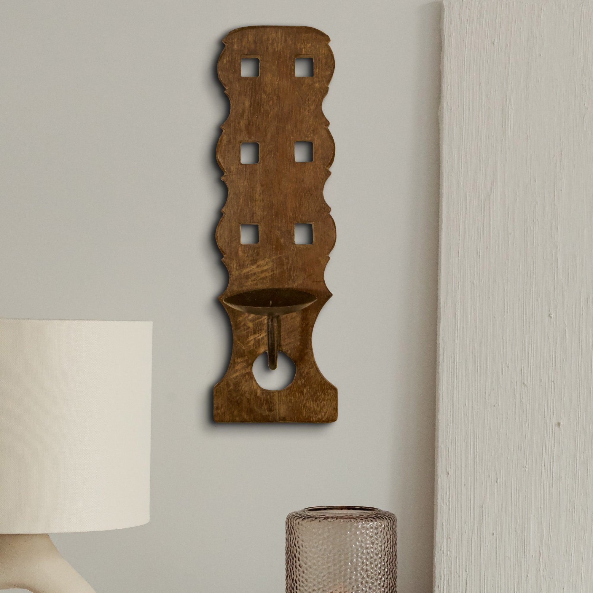 Wooden Candle Stand - Wallmount - Brown