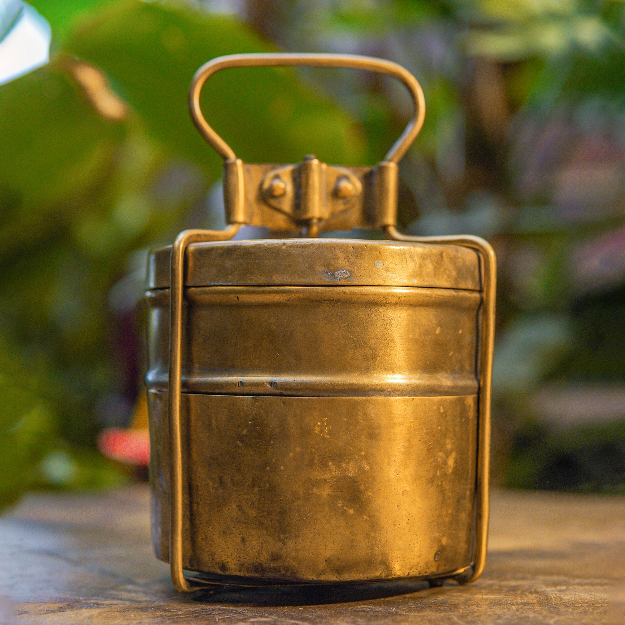 Handcrafted Vintage Brass Tiffin with Two Tier Containers