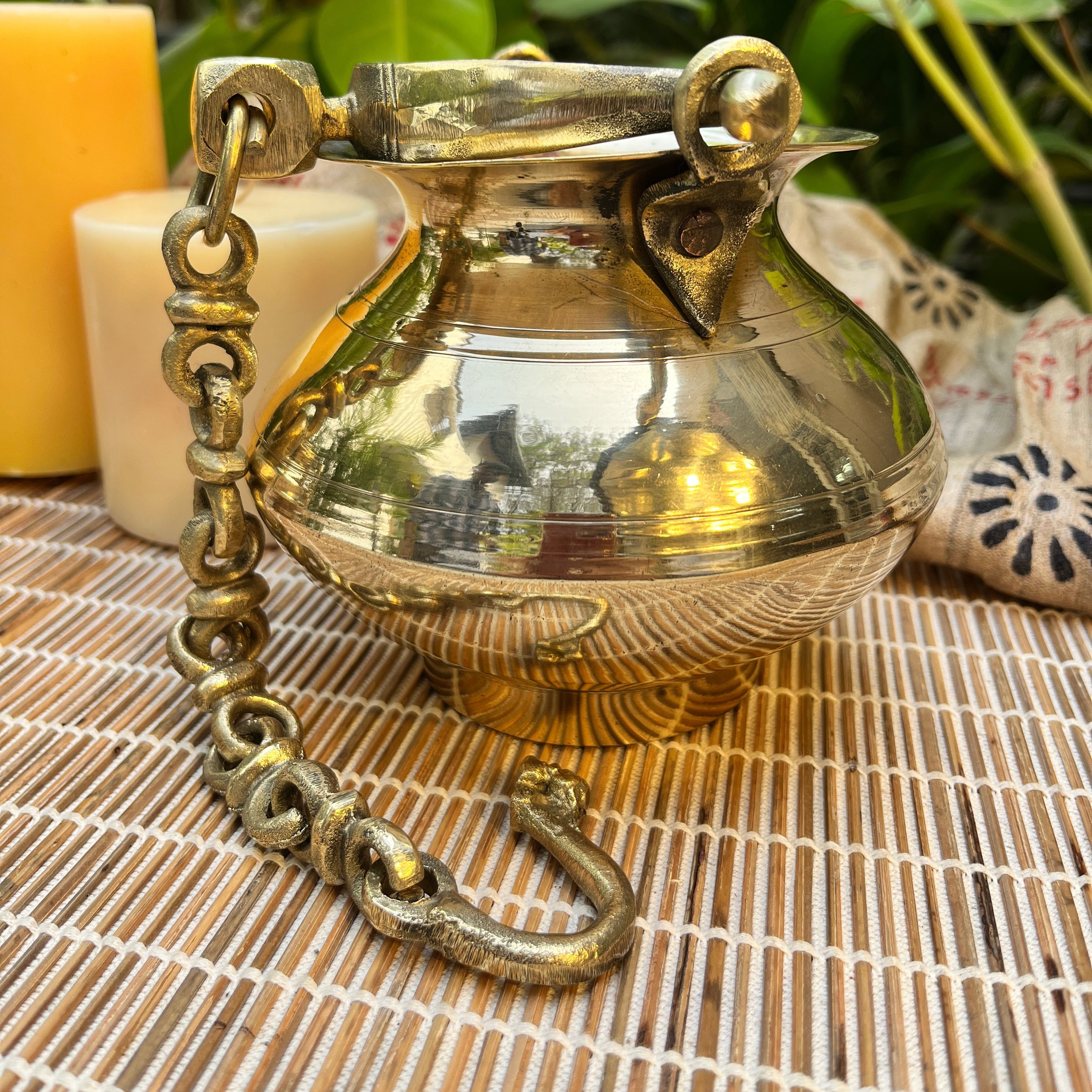 Handcrafted Vintage Heritage Brass Lota With Hanging Loop and chain