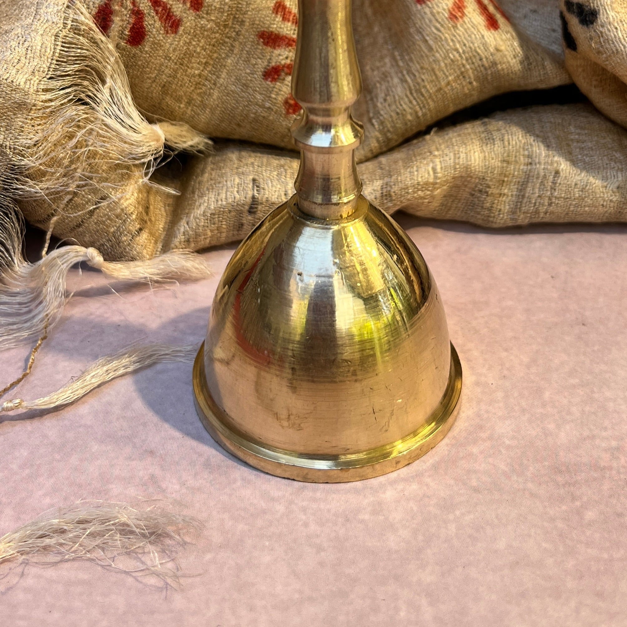 Ambi Pure Brass Handheld Pooja Bell for Aarti & Prayer - 5.2 Inch Height
