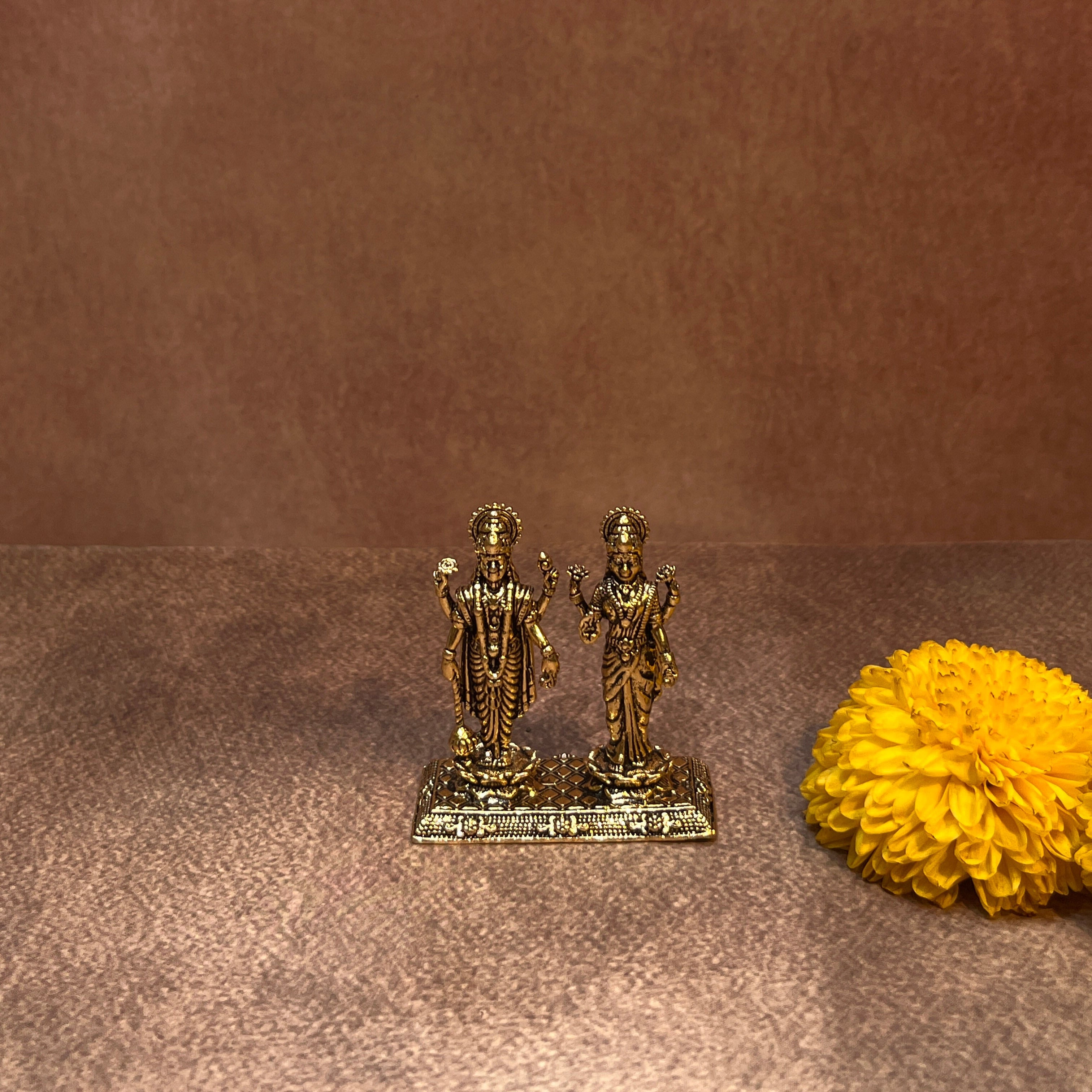 AMBI Pure Brass Vishnu and Laxmi Idol for Home Mandir Puja