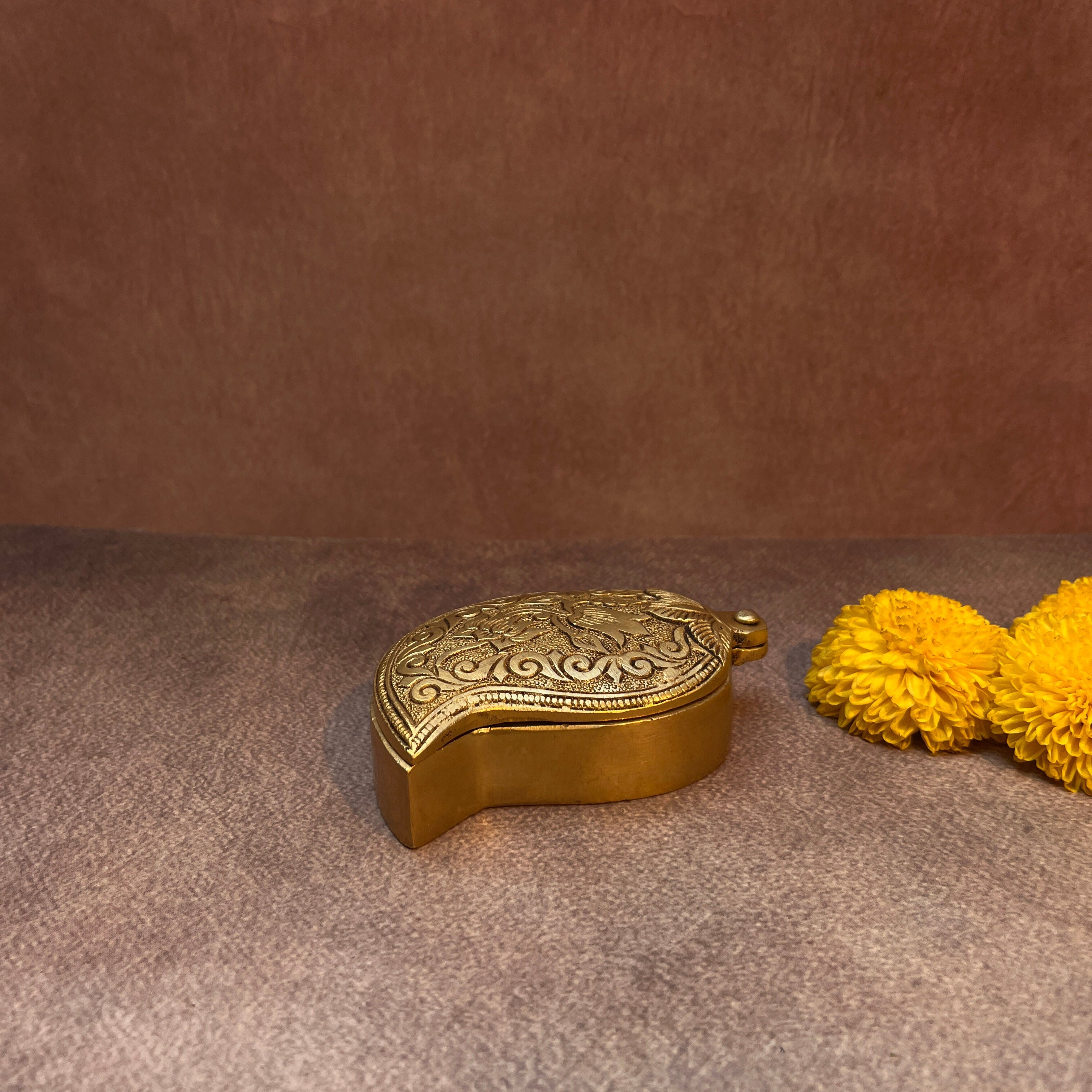 Ambi Brass Kumkum Box with Feather Applicator | Pooja Accessory