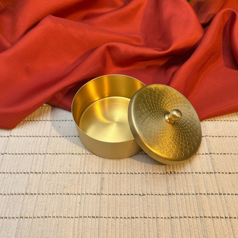 Pure Brass Small Nut / Trinket Jar Box  - 3.5 inches Diameter - Spiral Design