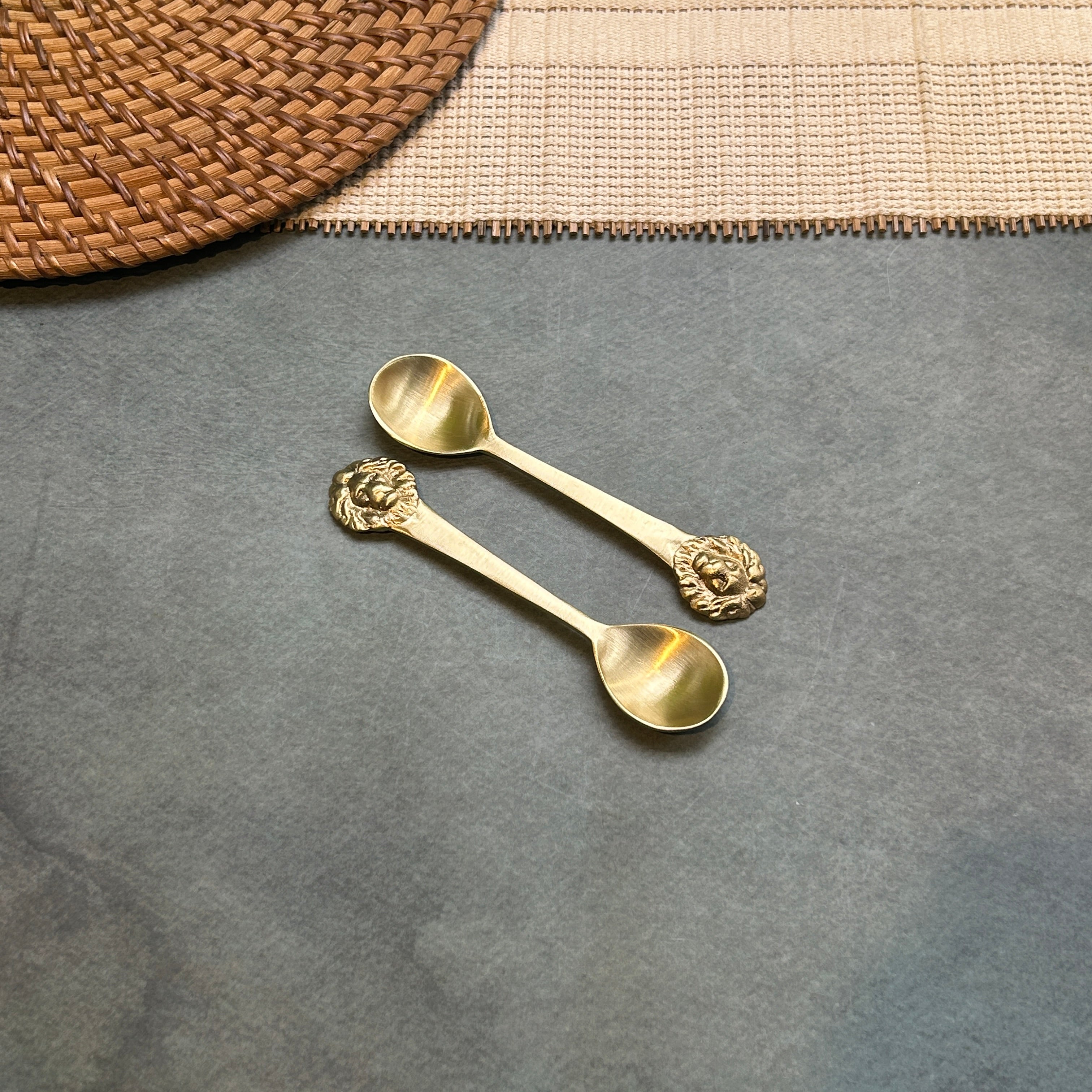 Ambi Lion Motif Pure Brass Spoon Set | Set of 2, 4 or 6