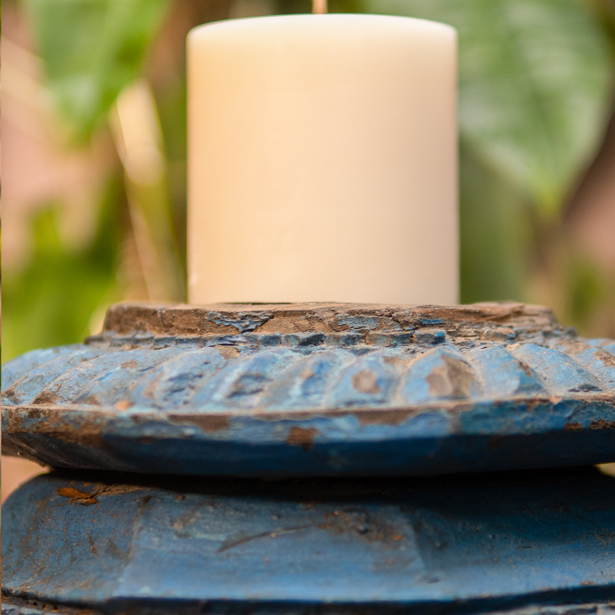 Graceful Wooden Floor Candle Base in Blue