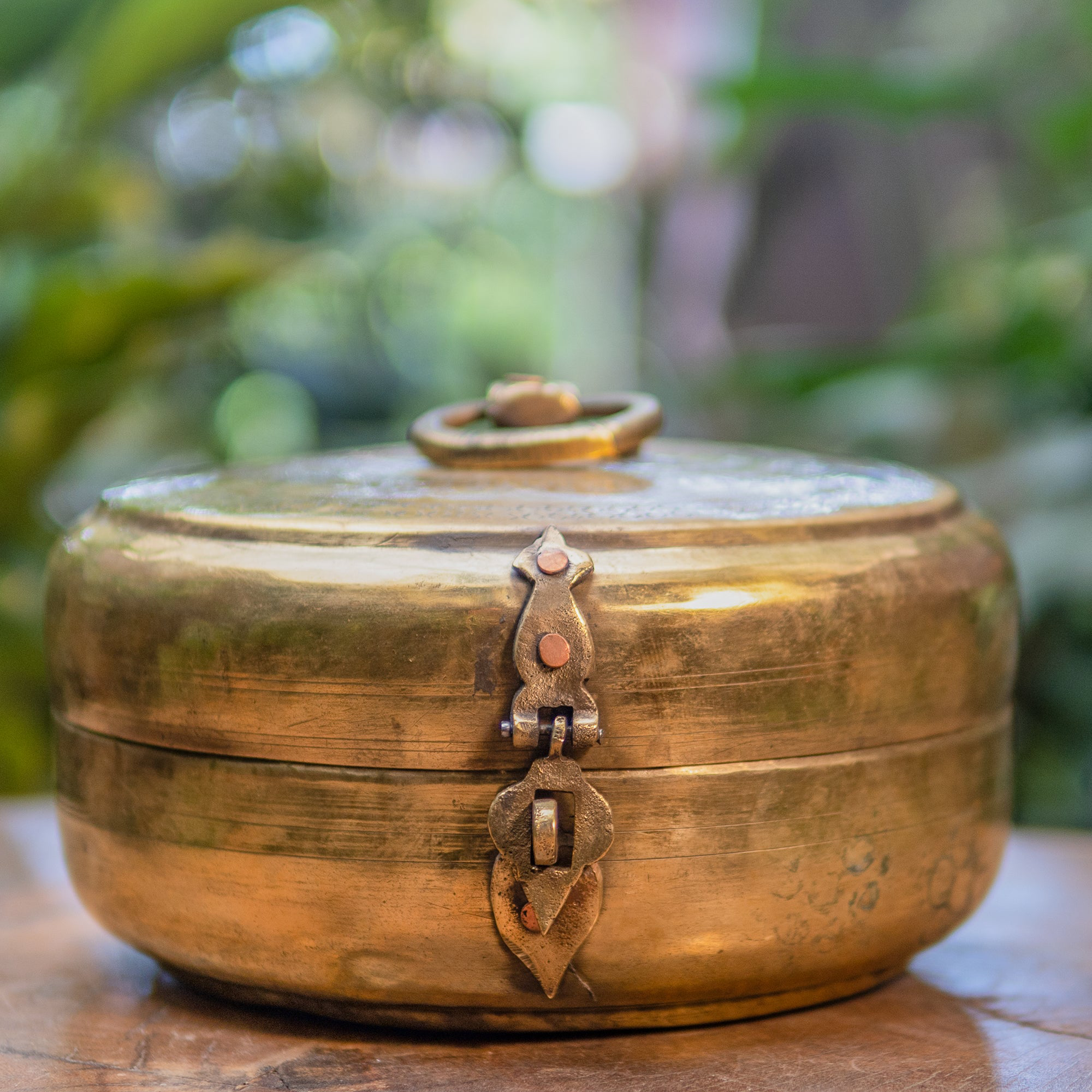 Handcrafted Vintage Floral Engraved Brass Chapati Box - 8 inches diameter