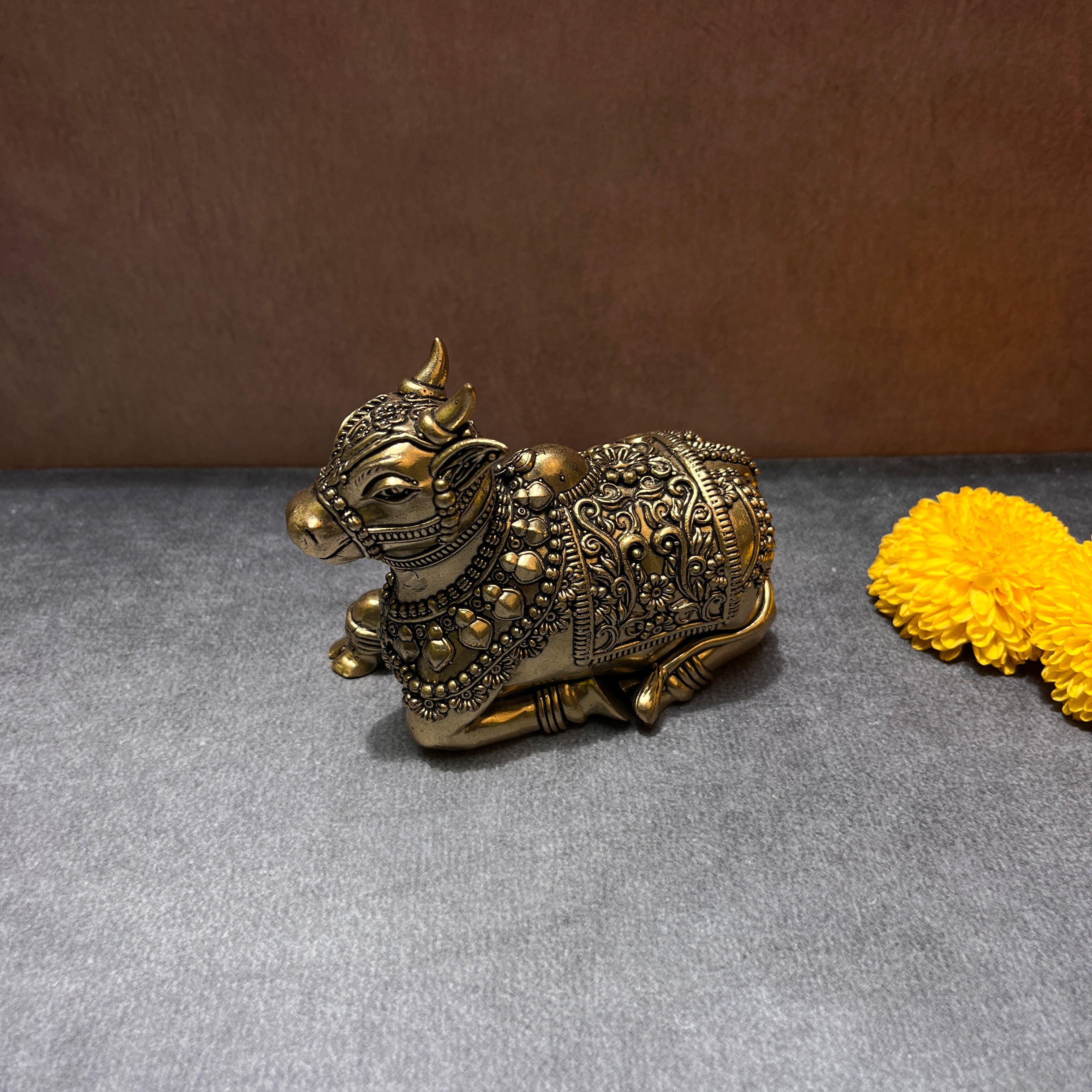 Ambi Ornate Pure Brass Nandi Idol for Pooja & Decor | 3.5 Inch - Height |