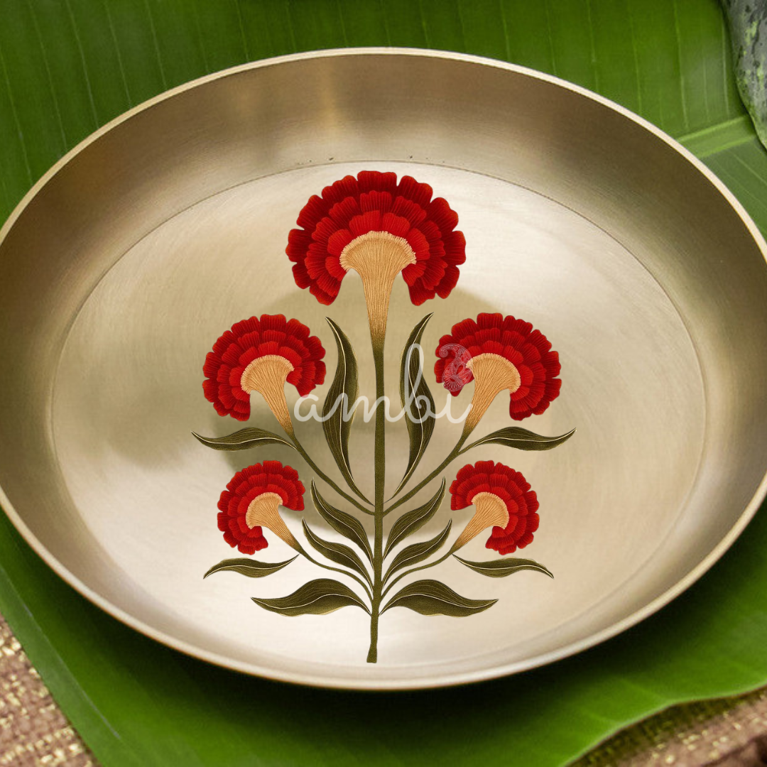 Ambi Pure Kansa Floral Hand Painted Plate – 8 Inch | Lead Free Dining Plate