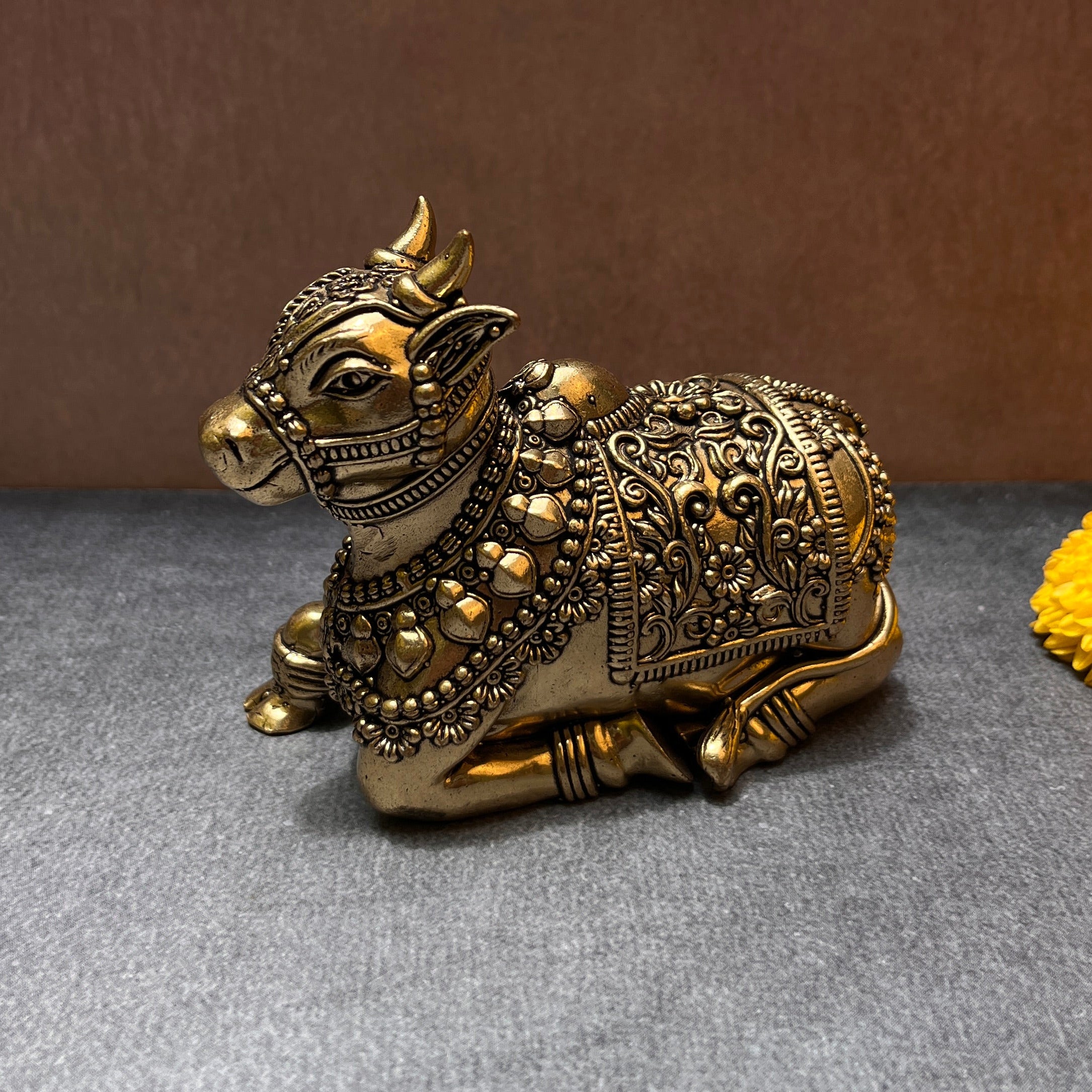 Ambi Ornate Pure Brass Nandi Idol for Pooja & Decor | 3.5 Inch - Height |
