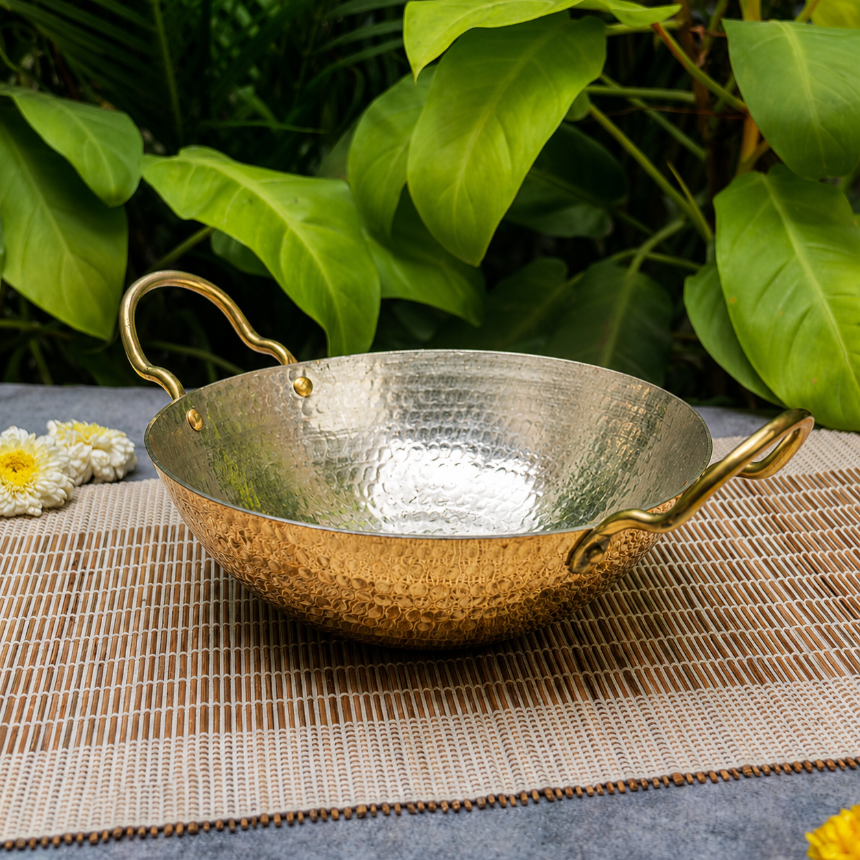 Pure Brass Traditional Hammered Kadhai — 8.5 Inches | Ambi