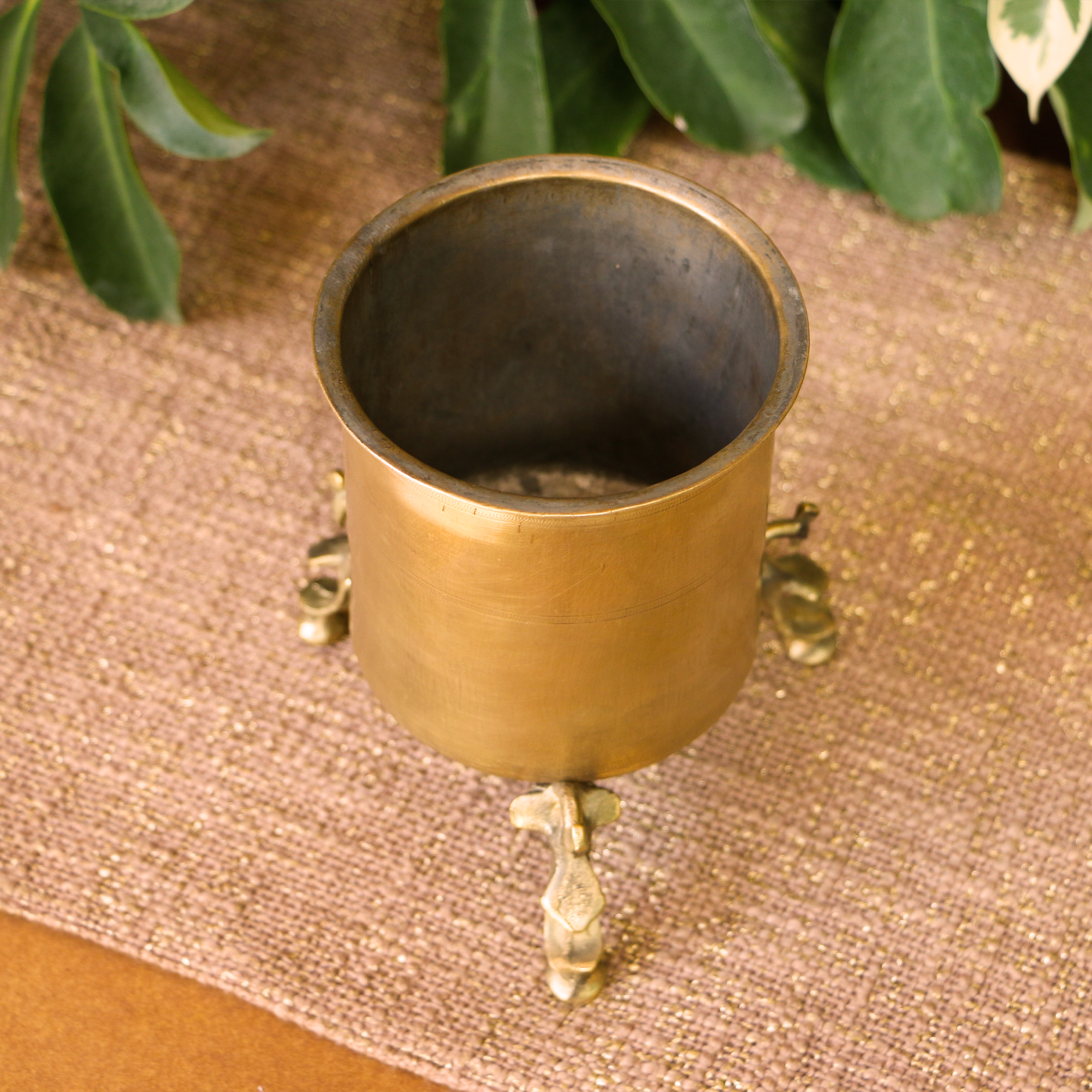 Handcrafted Vintage Brass Vessel / Vase / Lota / Matka On Legs