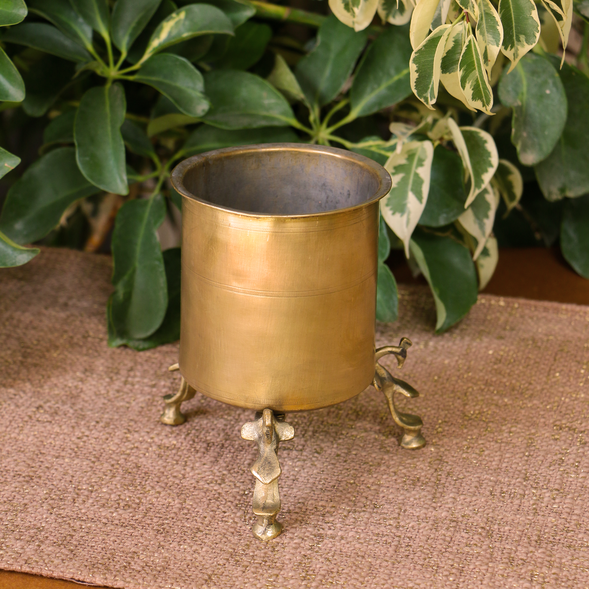 Handcrafted Vintage Brass Vessel / Vase / Lota / Matka On Legs