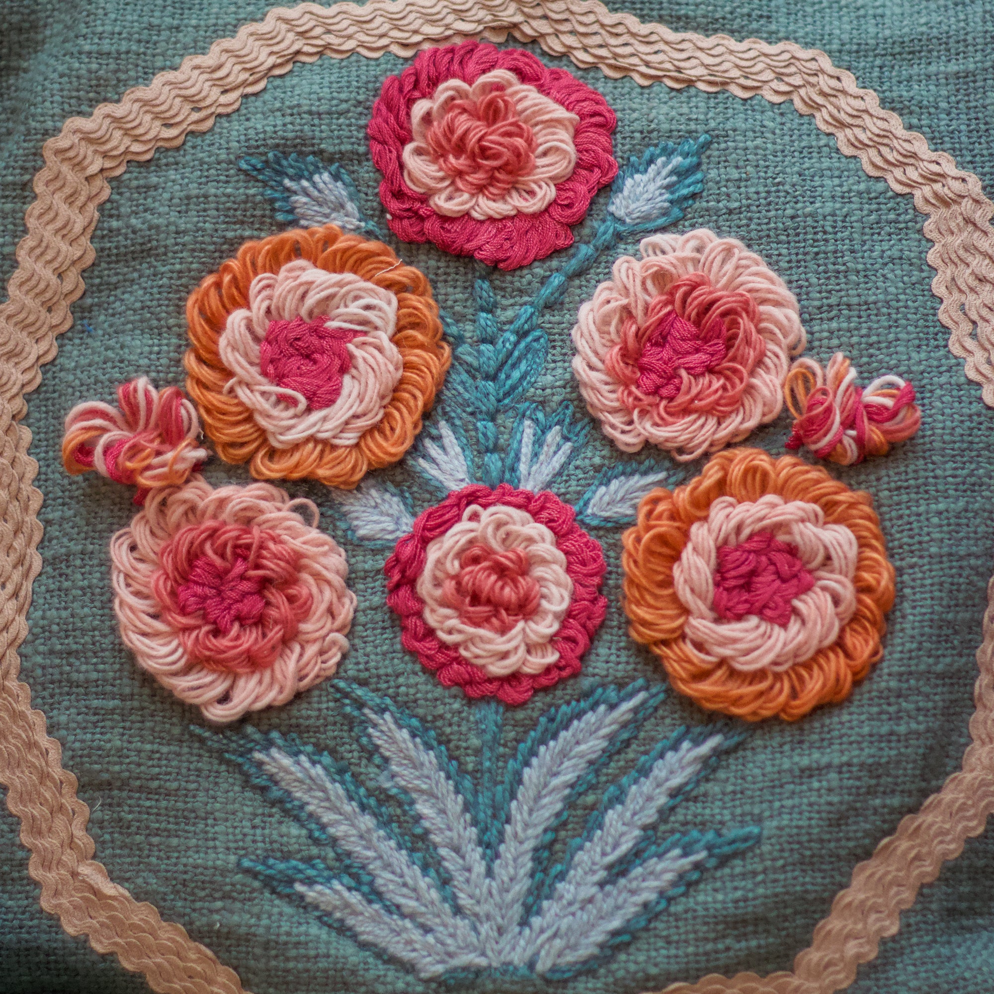 Hand-Embroidered Flower Pack Cushion Cover - 16 X 16 Inches - Set of 2