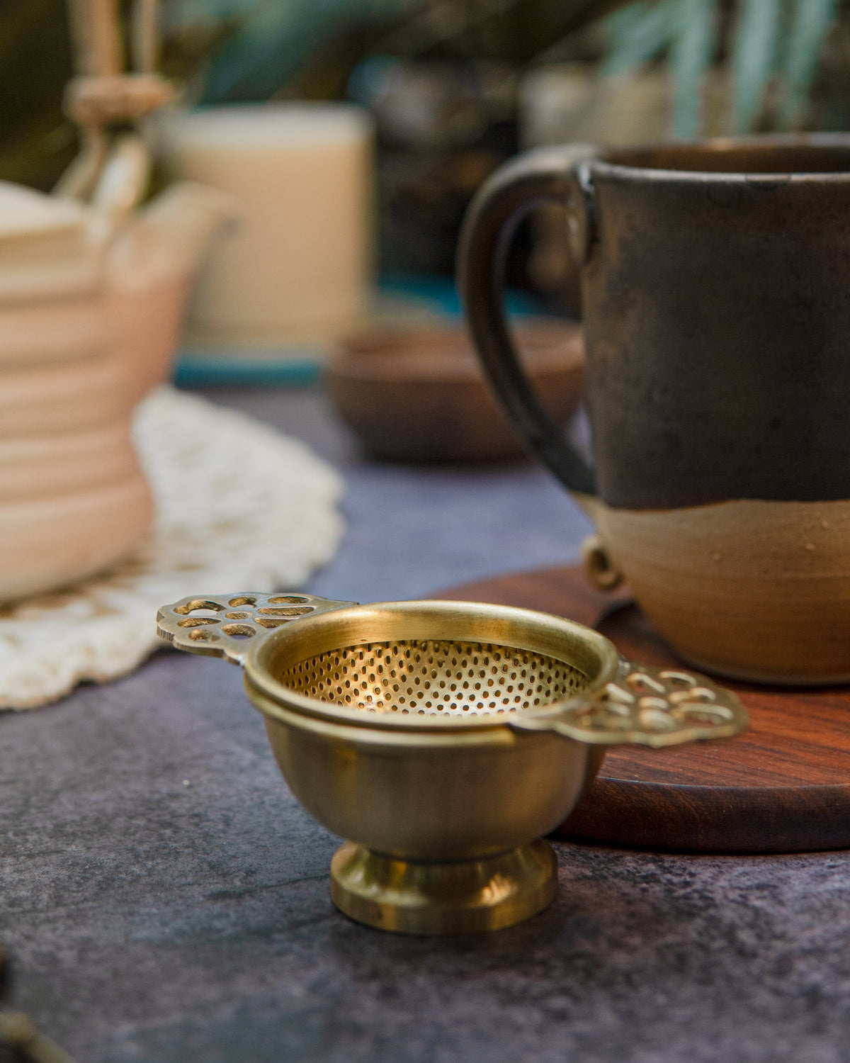 Brass Tea Strainer with Matte Finish