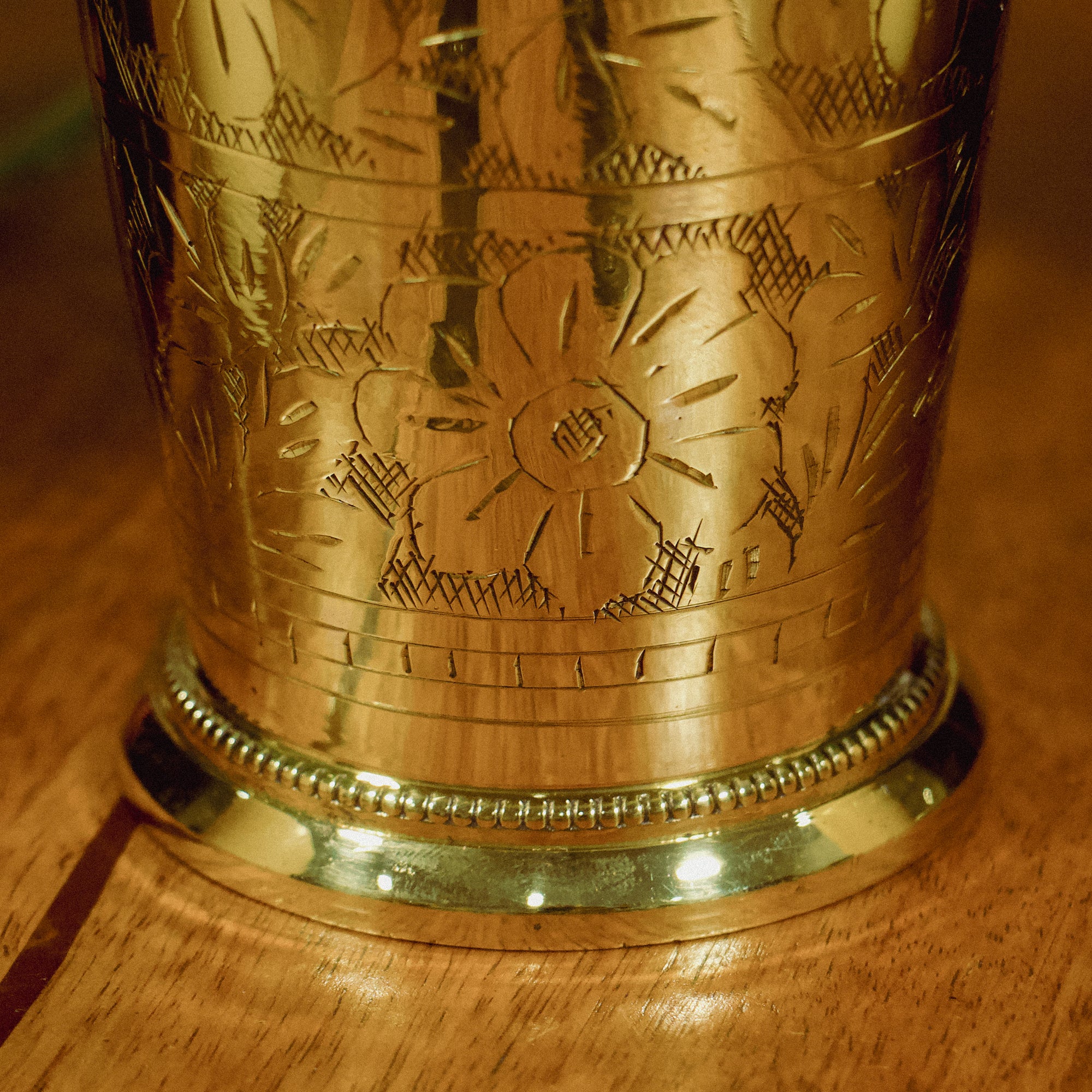 Tall Brass Inlay Work Lassi Glass