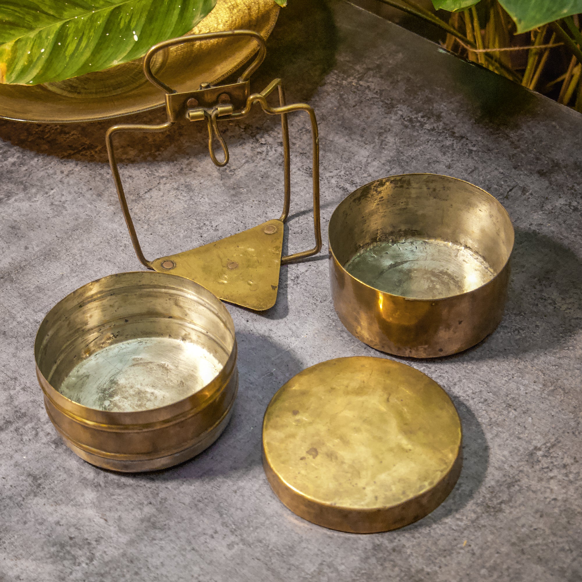 Handcrafted Vintage Brass Tiffin with Two Tier Containers