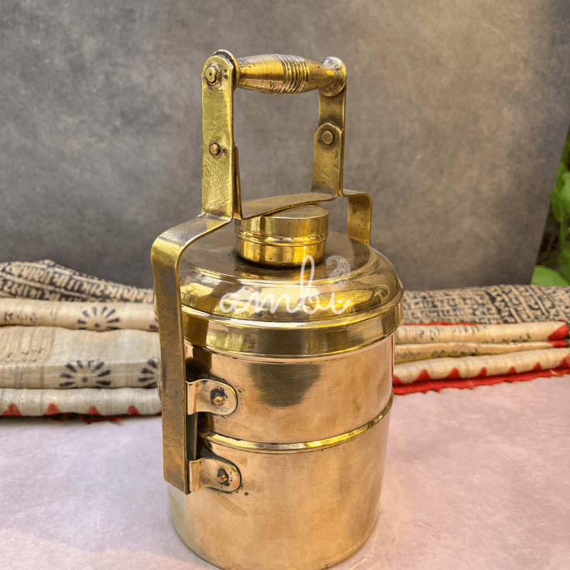 Elegant Handcrafted Vintage Brass Two Tier Tiffin Set