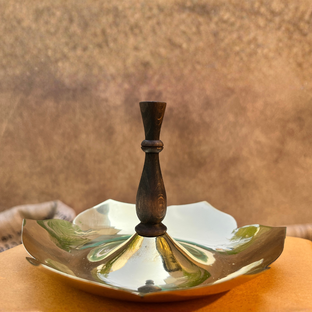 Ambi Lotus Crest Pure Brass Incense Holder with Wooden Stem