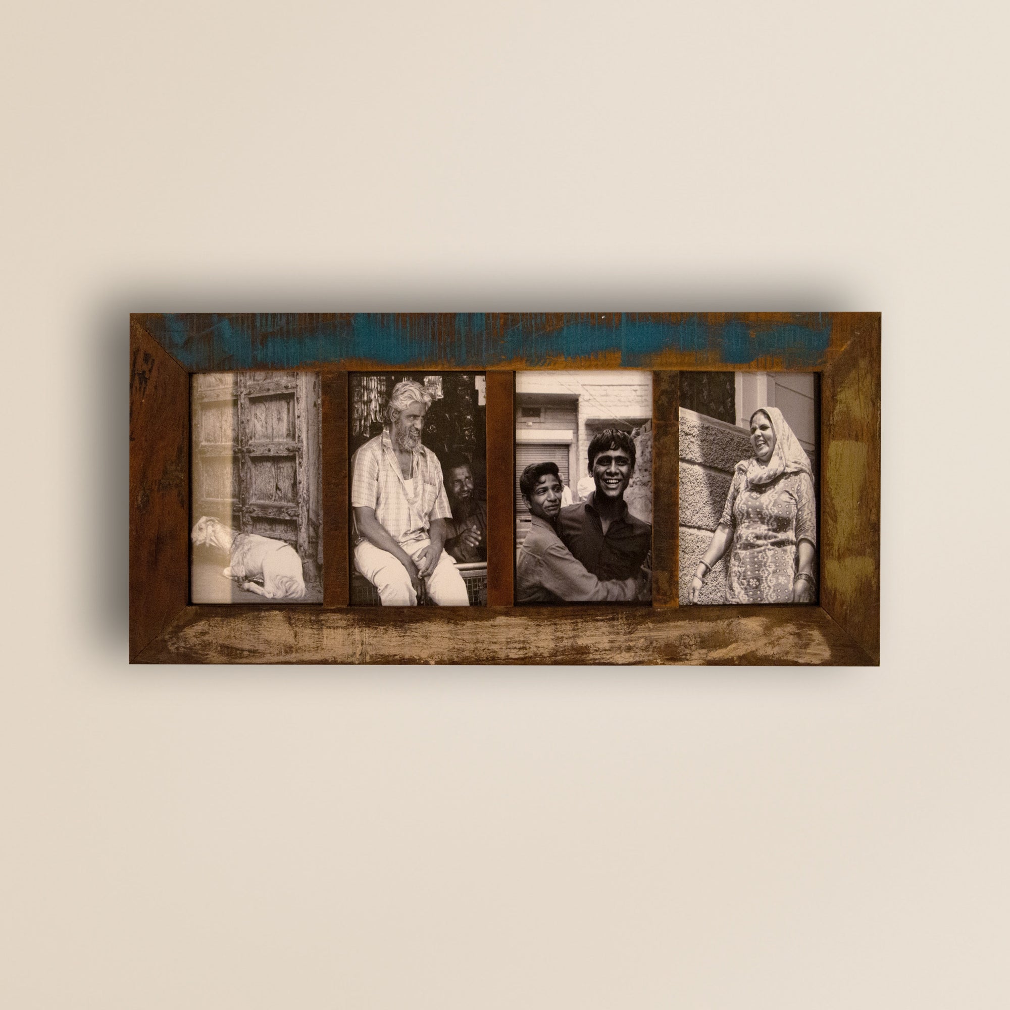 Vintage Wooden Photo Frame  - 4 photos -  30 x 14 Inches