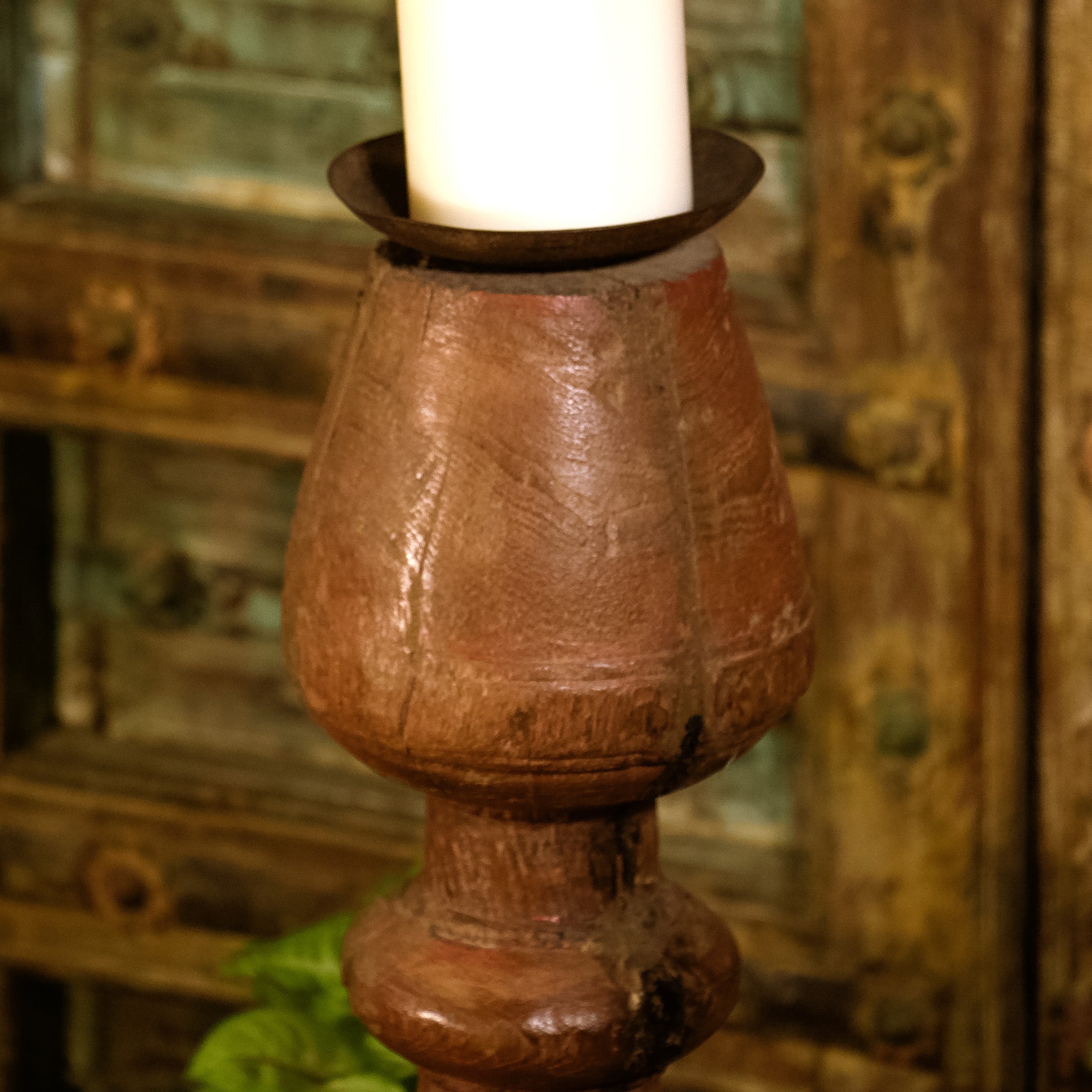 Wooden Candle Rustic Look Stand - Charpai Leg