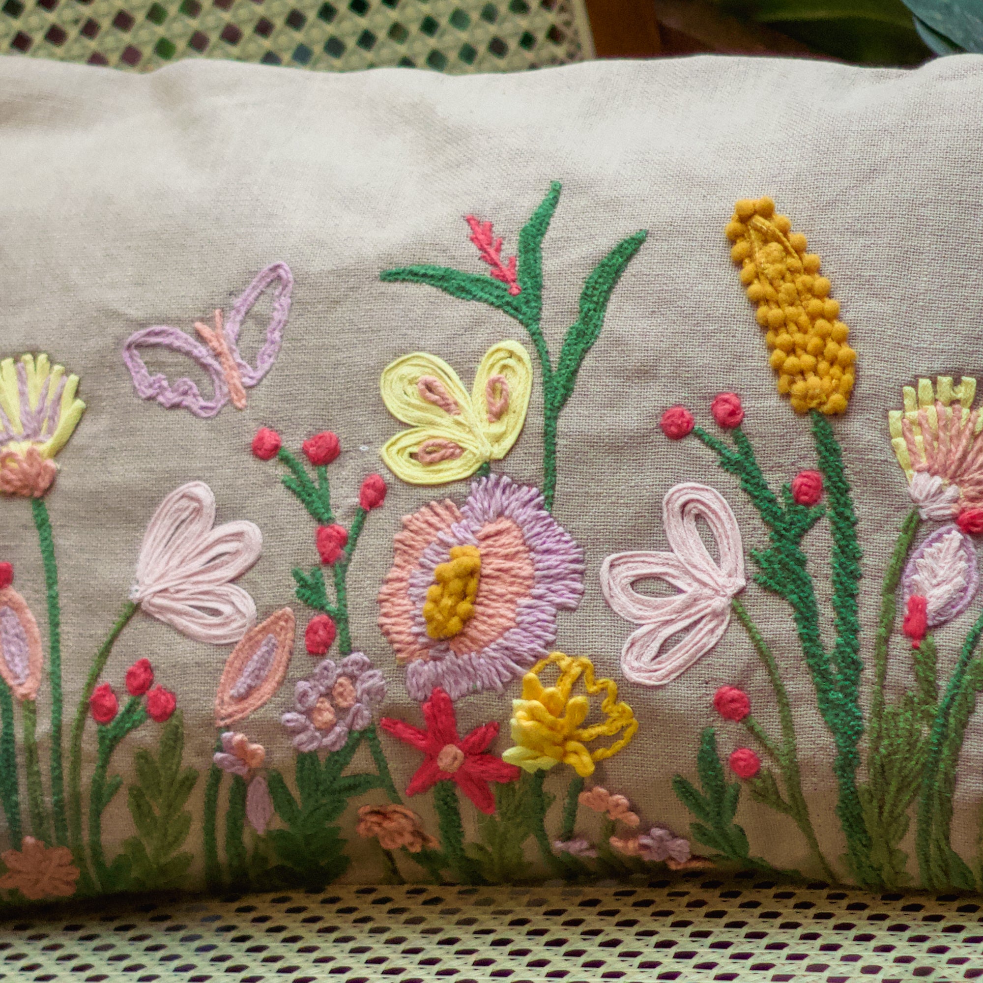 Hand-Embroidered Flower Cushion Covers - Set of 2 - 14X20 inches