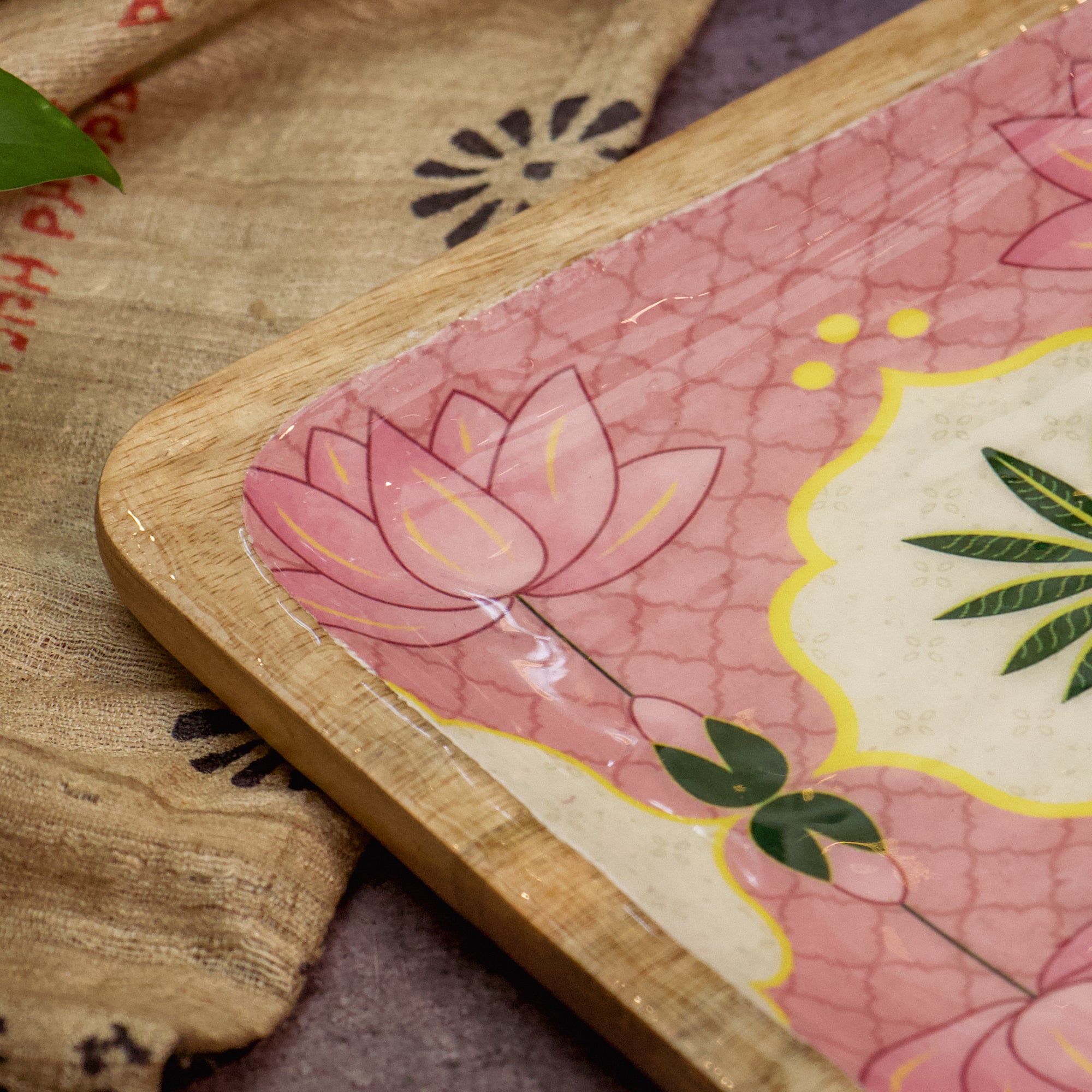 Handmade Wooden Pink Square Platter