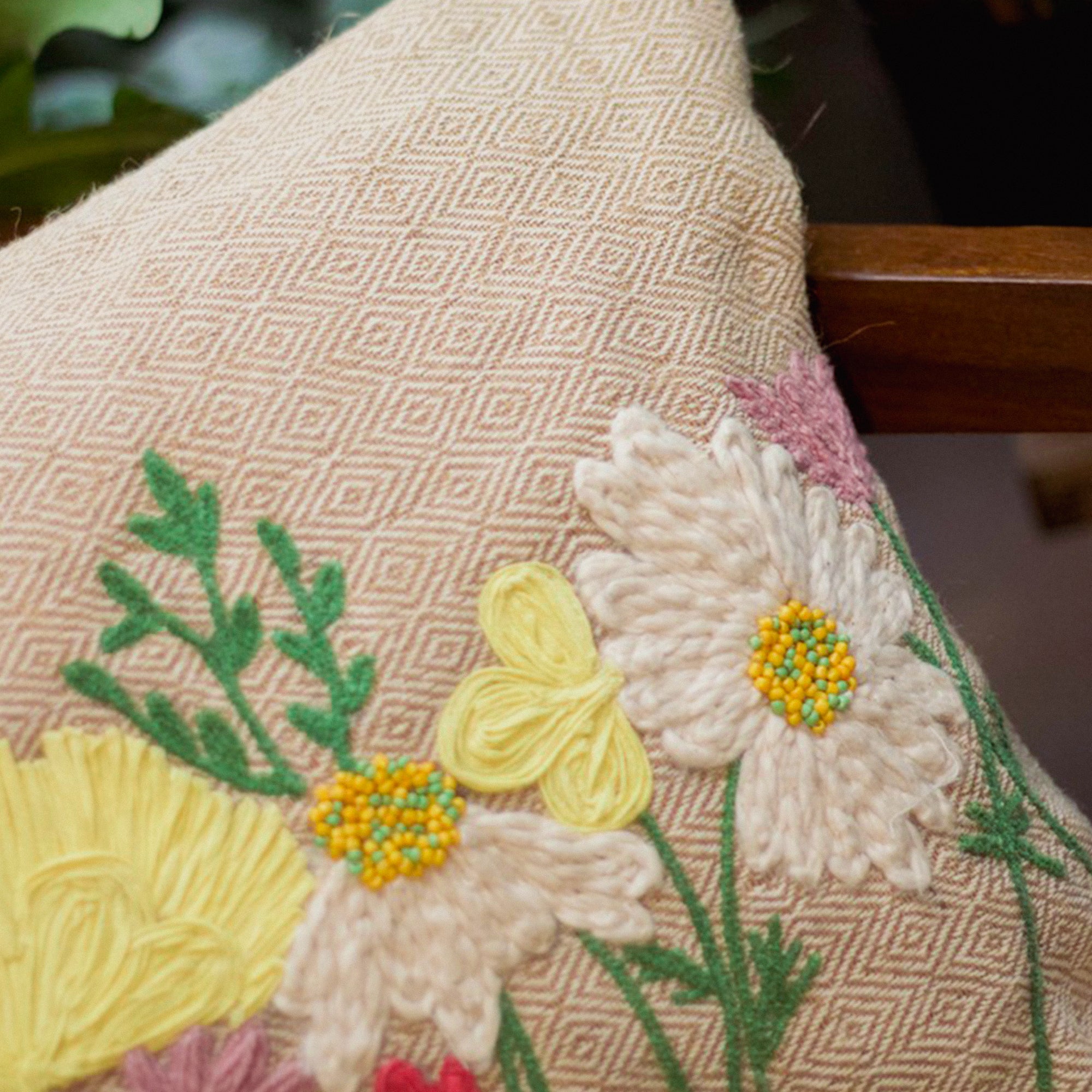 Hand-Embroidered Flower Cushion Covers - Set of 2 - 14X20 inches