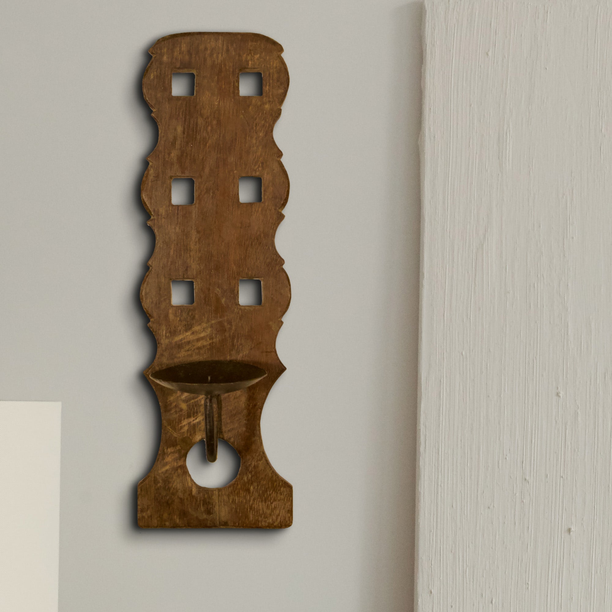 Wooden Candle Stand - Wallmount - Brown