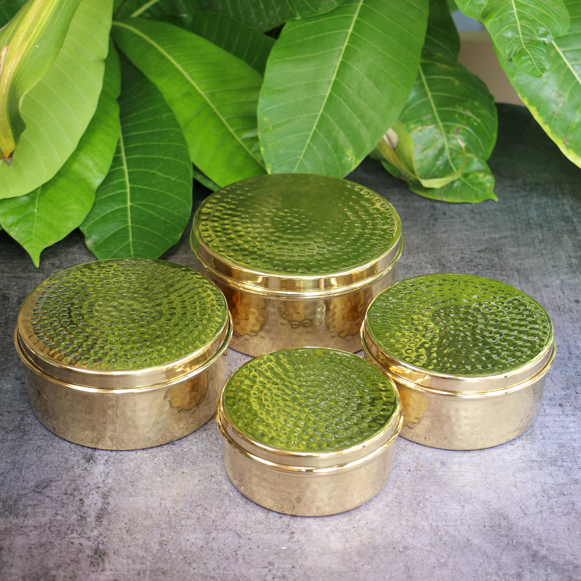 100% Brass Heavy Grade Hammered Storage Boxes / Laddu Boxes - Set of 4 boxes