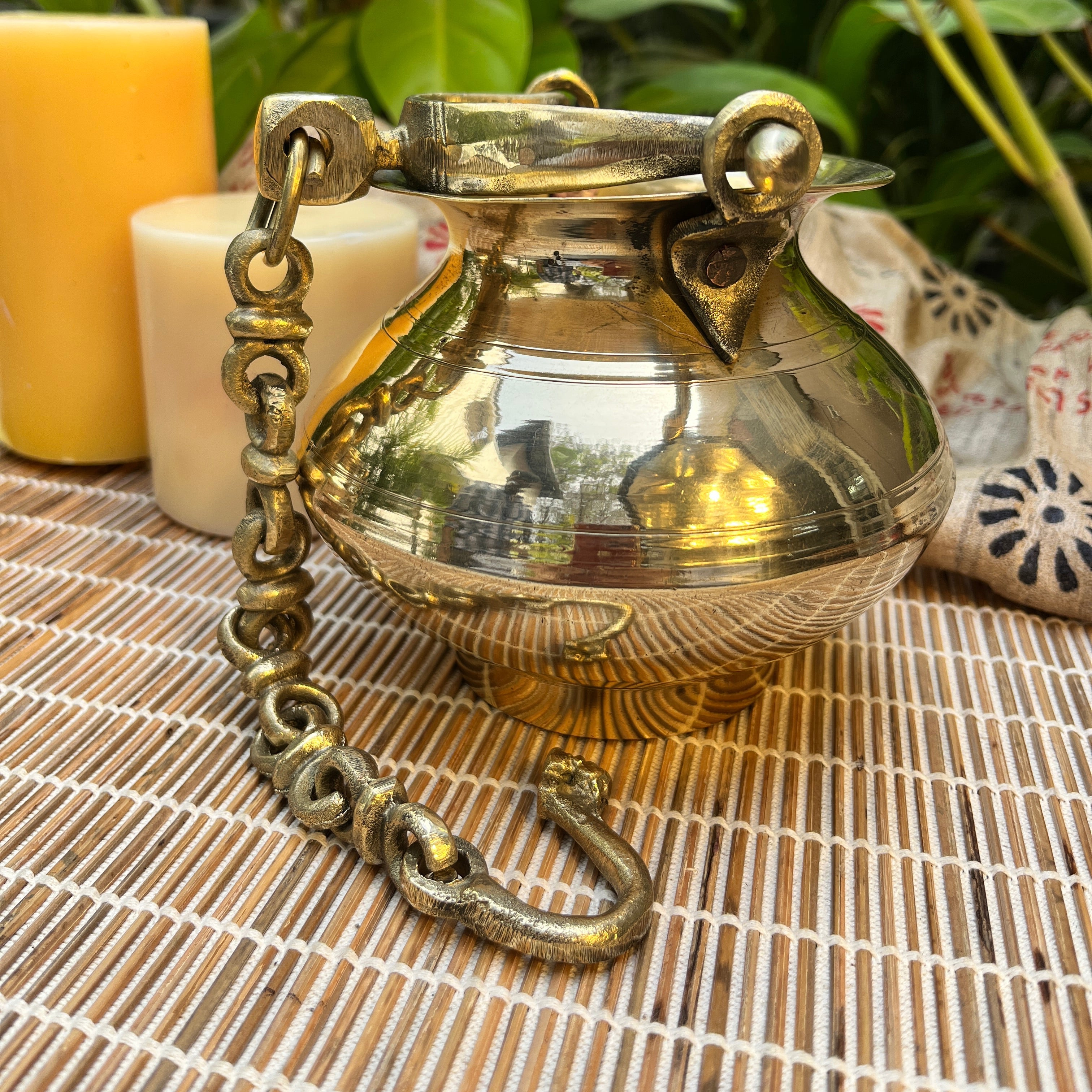 Handcrafted Vintage Heritage Brass Lota With Hanging Loop and chain