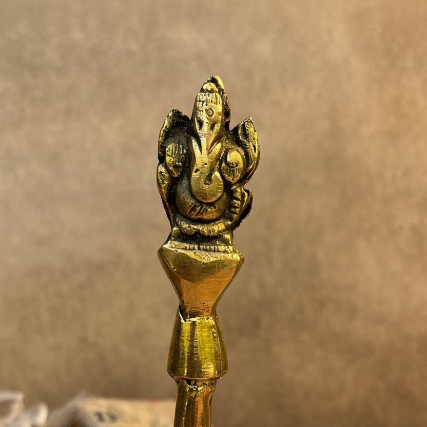 Ambi Pure Brass Handheld Pooja Bell with Lord Ganesh – Intricately Crafted Hand Bell for Aarti & Prayer - 8 Inch Height